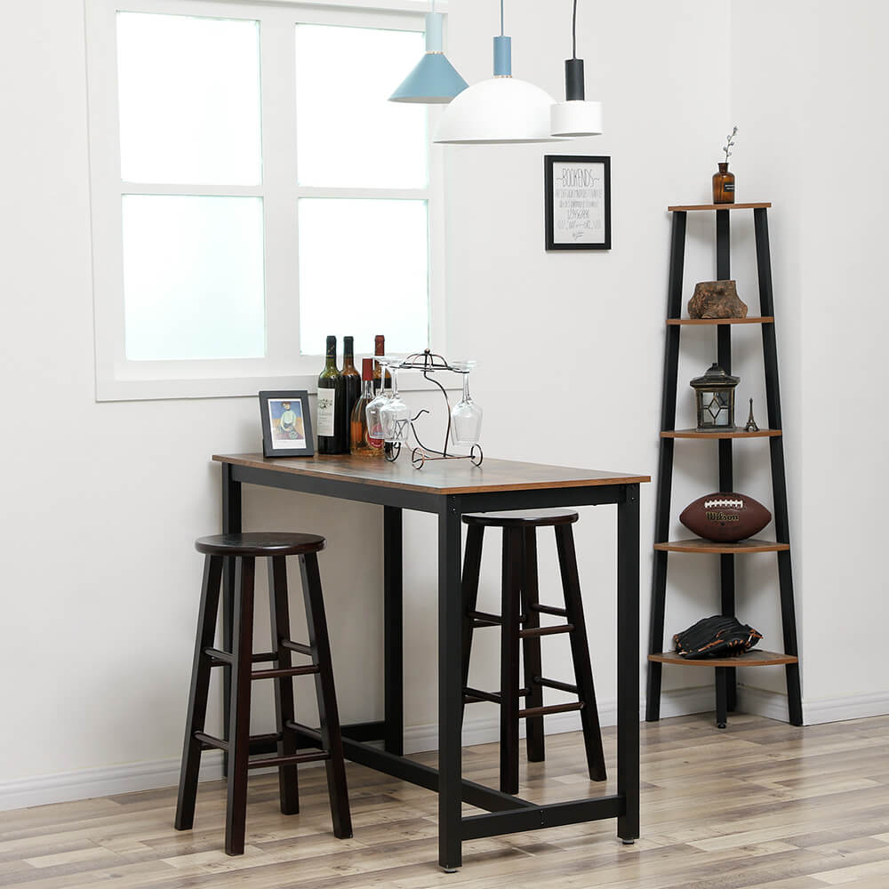 Barbord, industrielt køkkenbord, spisebord med massiv metalramme, til cocktails, bar, festkælder, restaurant, stue, trælook, 120 x 60 x 90 cm - Billede 3