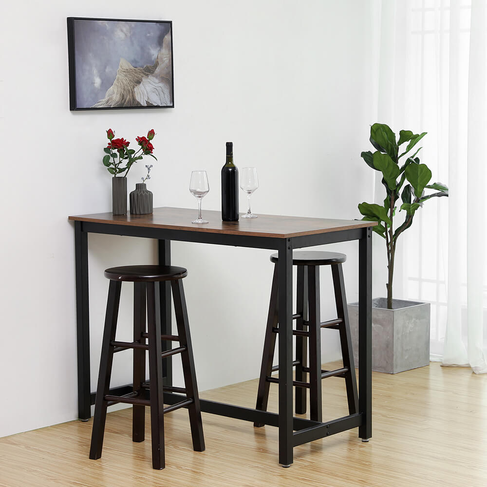 Barbord, industrielt køkkenbord, spisebord med massiv metalramme, til cocktails, bar, festkælder, restaurant, stue, trælook, 120 x 60 x 90 cm - Billede 4