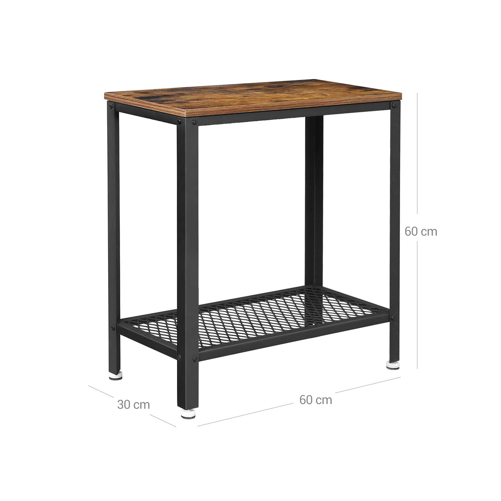 Industrielt sidebord, endebord, nattbord med nettinghylle, enkel montering, smalt og plassbesparende i stue, soverom, stål, 60 x 30 x 60 cm, rustikk brun - Bilde 6