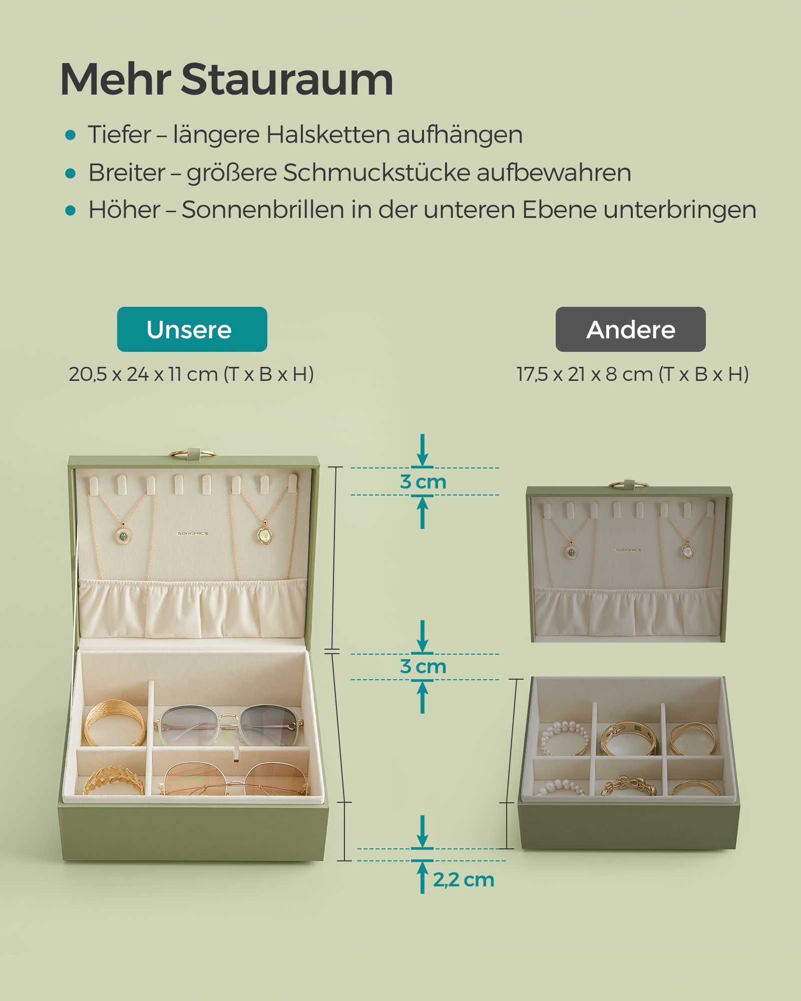 Smykkeskrin med 2 niveauer og håndtag Gaveidé - Billede 4