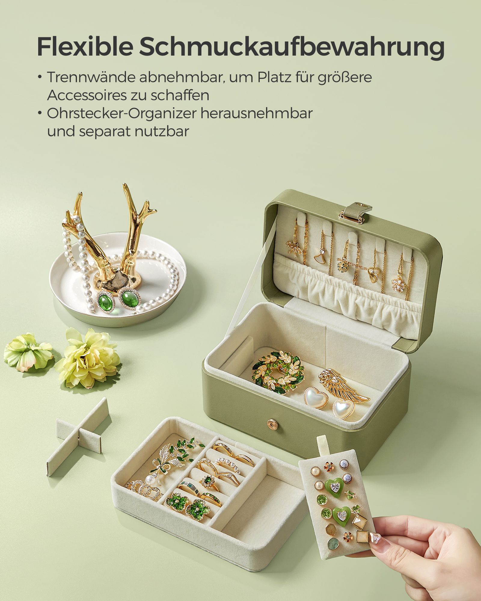 Jewellery box small 2 levels Gift idea laurel green - Image 5