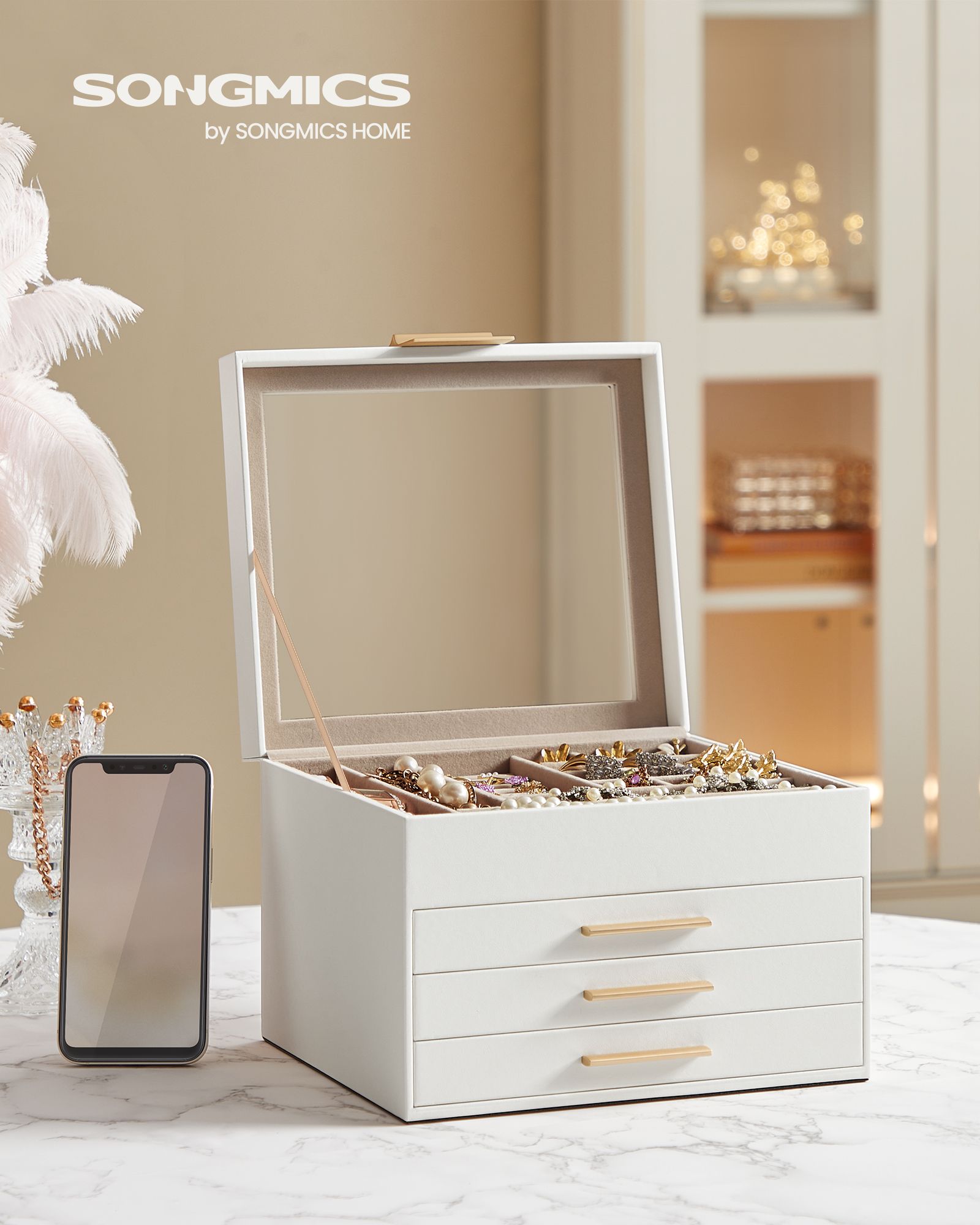 Jewellery box 4 levels with glass lid Gift idea - Image 3