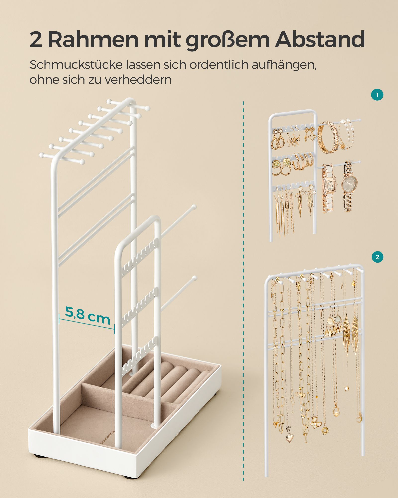 Smyckesställ metallram presentidé vit - Bild 3