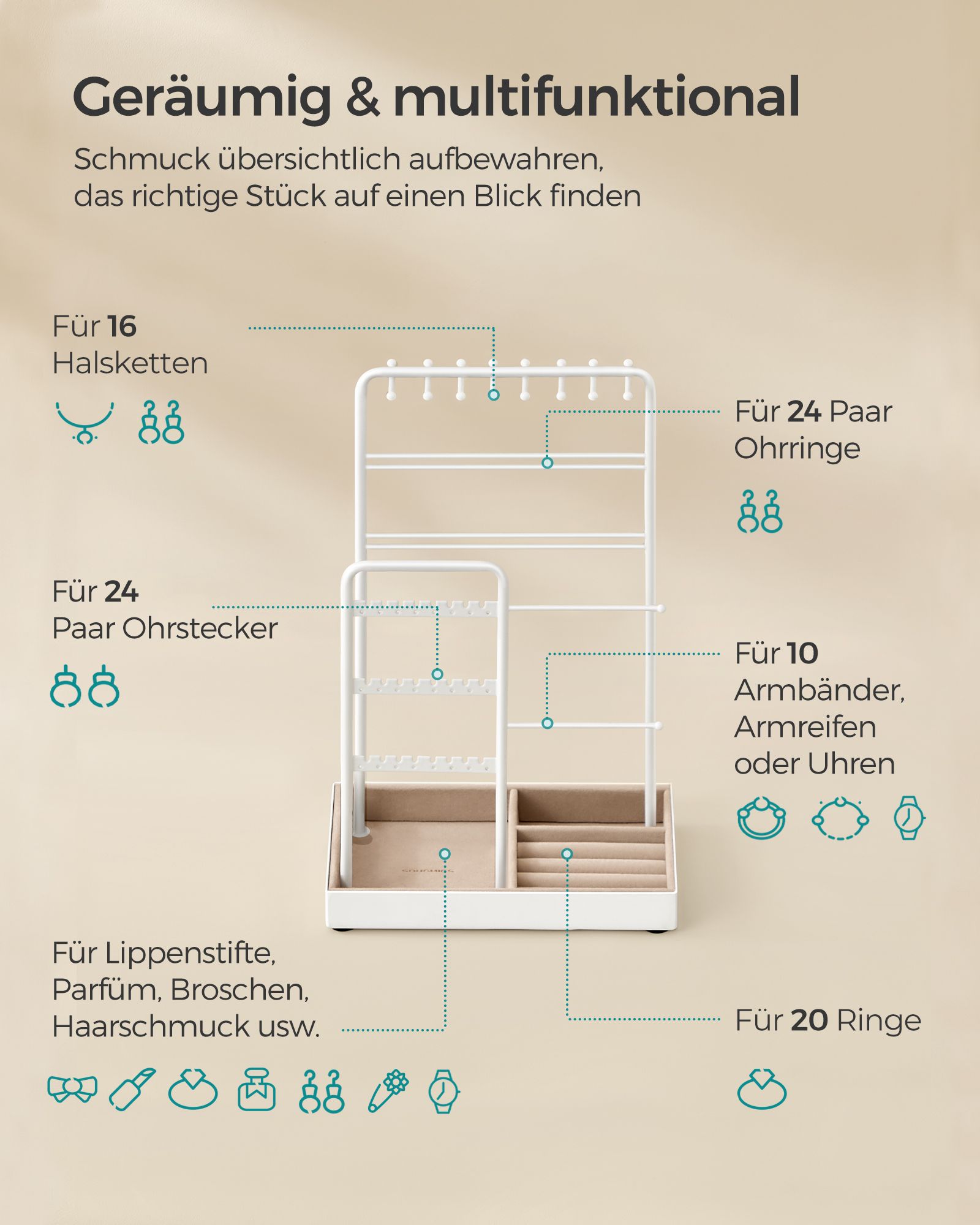 Smyckesställ metallram presentidé vit - Bild 4
