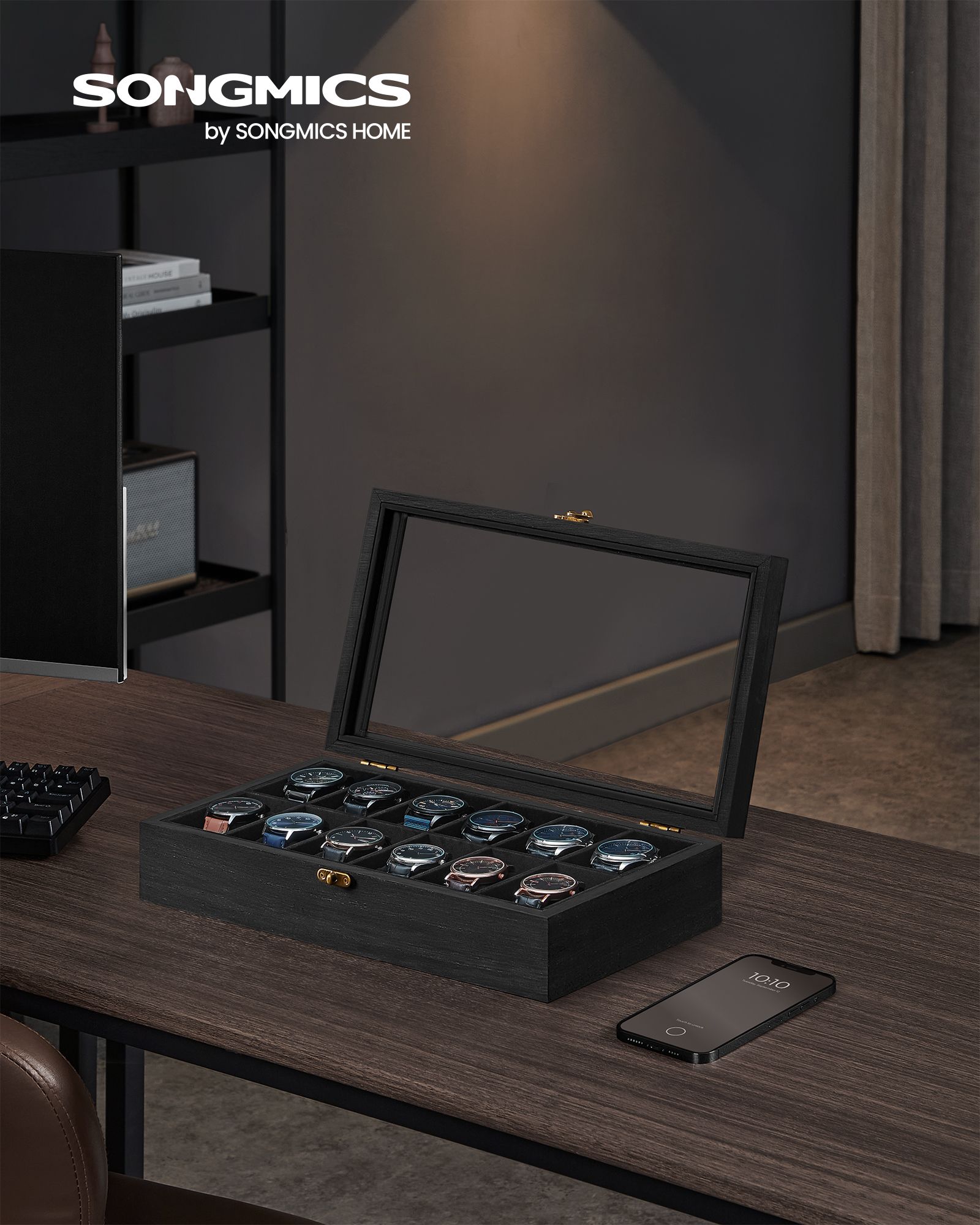 Watch box with 12 compartments 21 x 35 x 8.5 cm ink black - Image 2