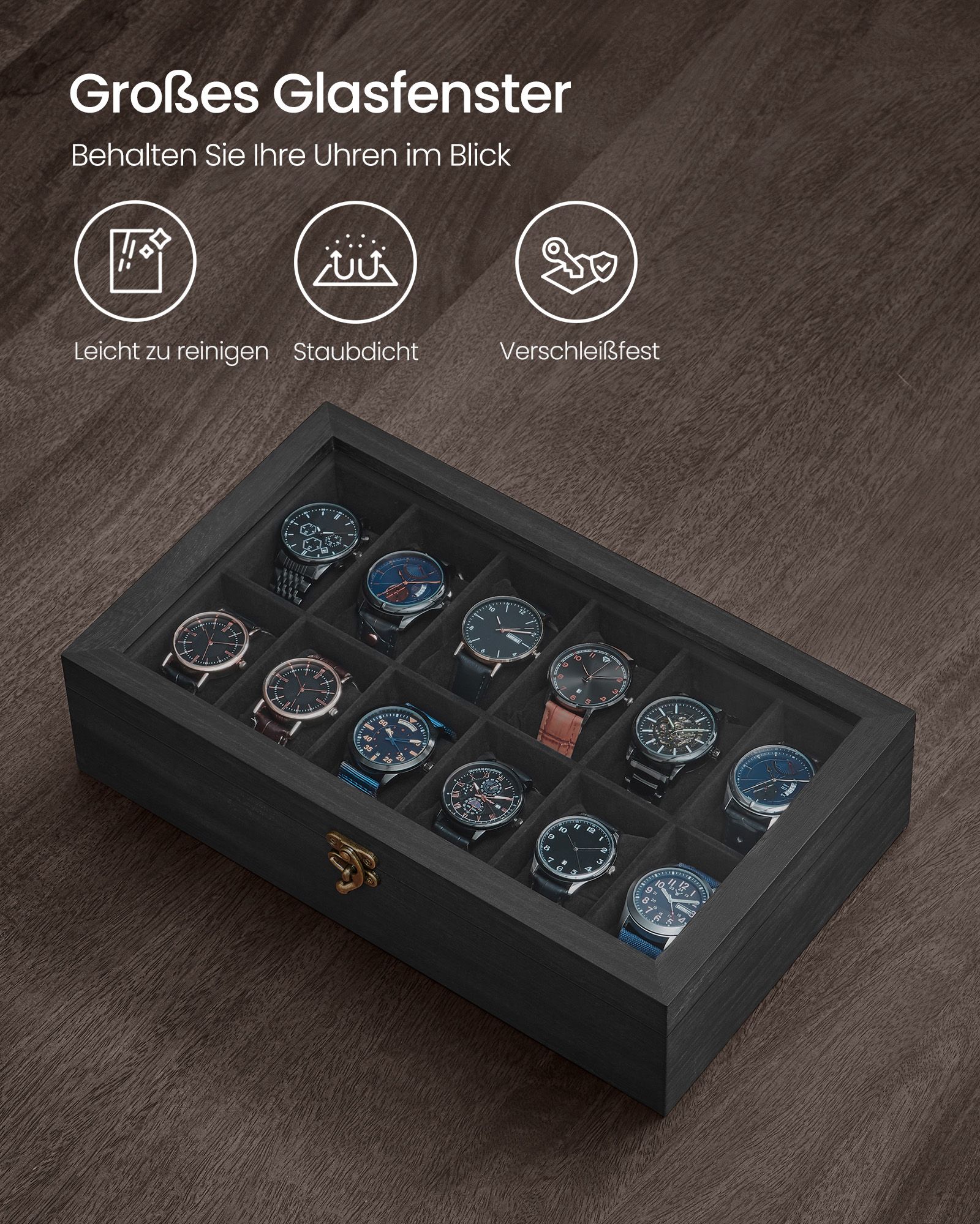 Watch box with 12 compartments 21 x 35 x 8.5 cm ink black - Image 6