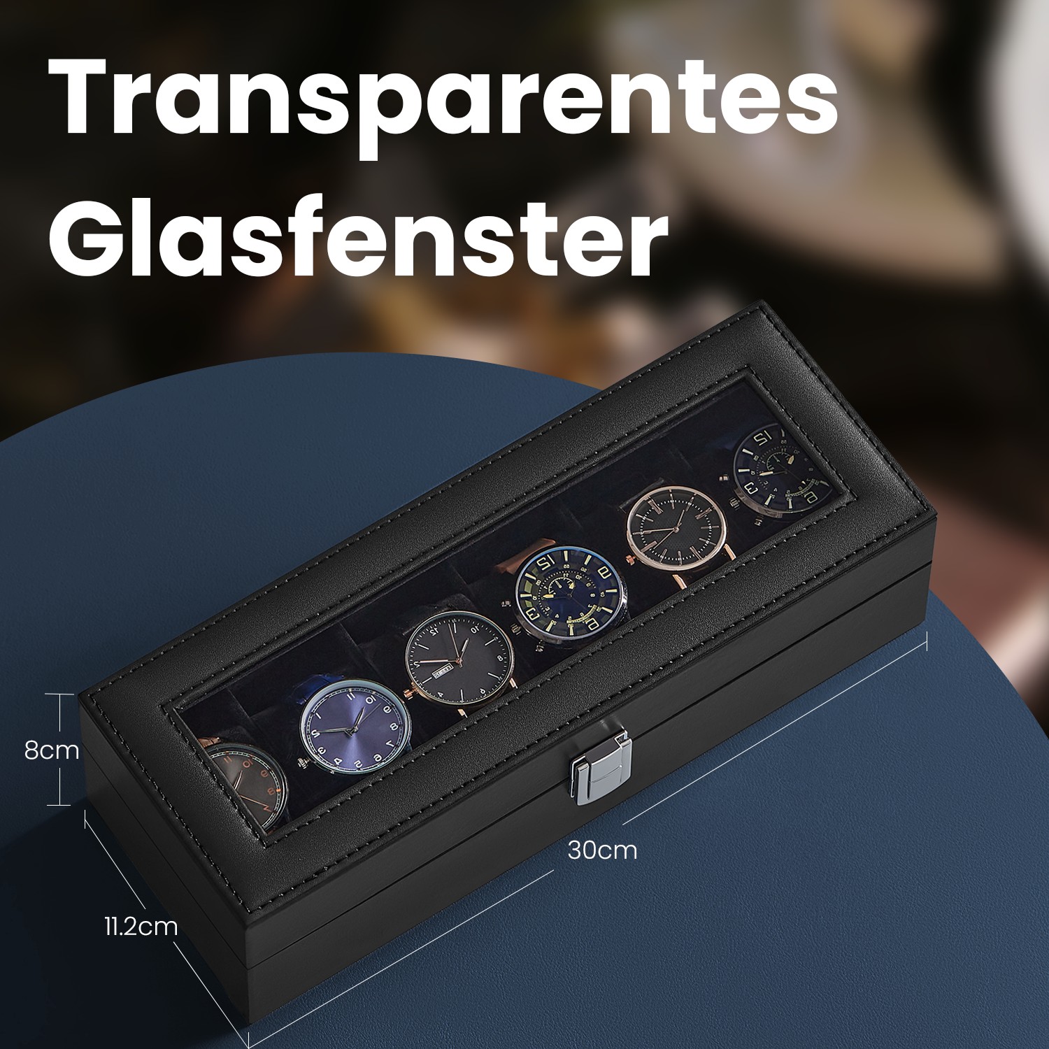Watch box with 6 compartments, watch box, glass lid - Image 4