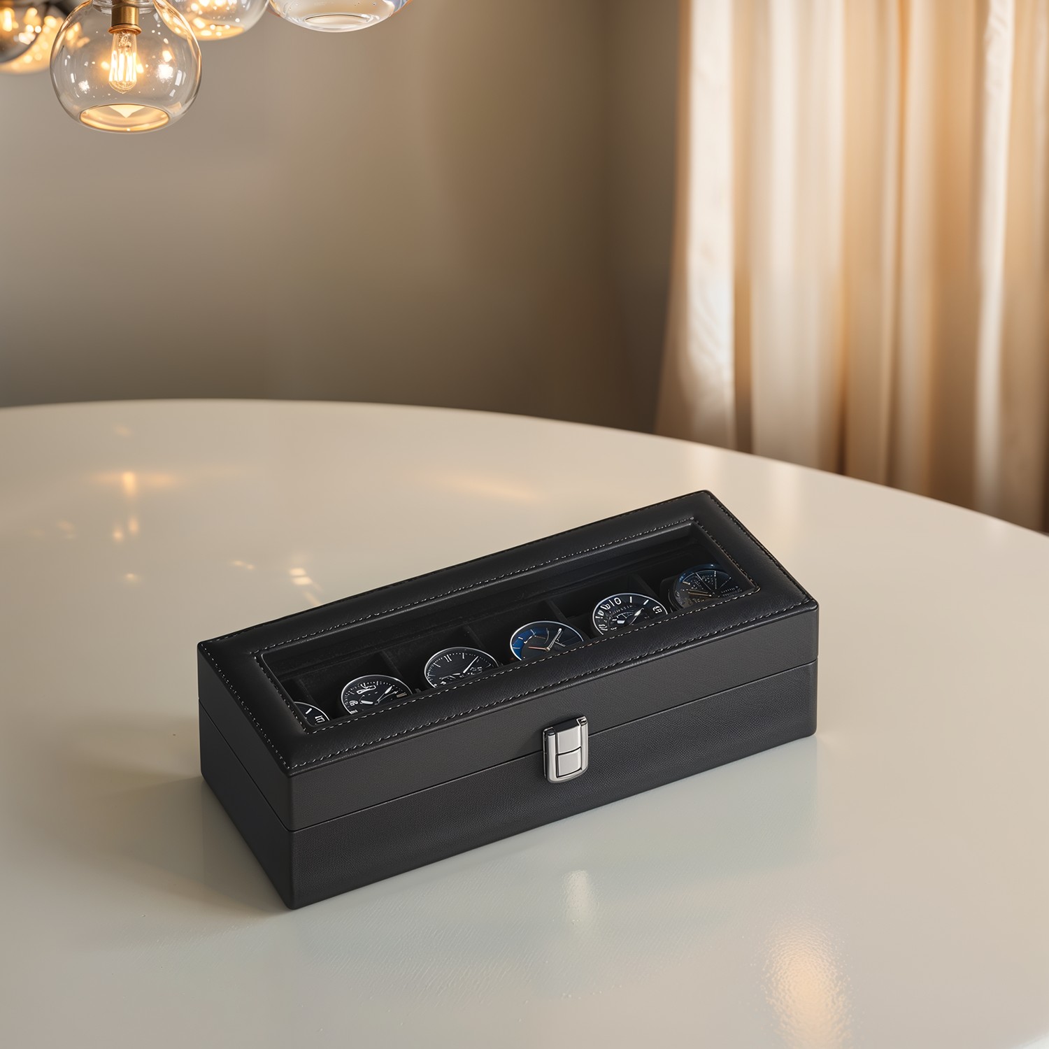Watch box with 6 compartments, watch box, glass lid - Image 2