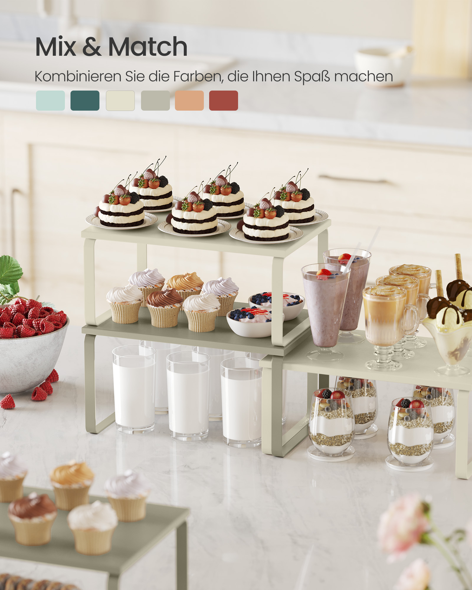 Spice rack set of 2 stackable cream white - Image 3