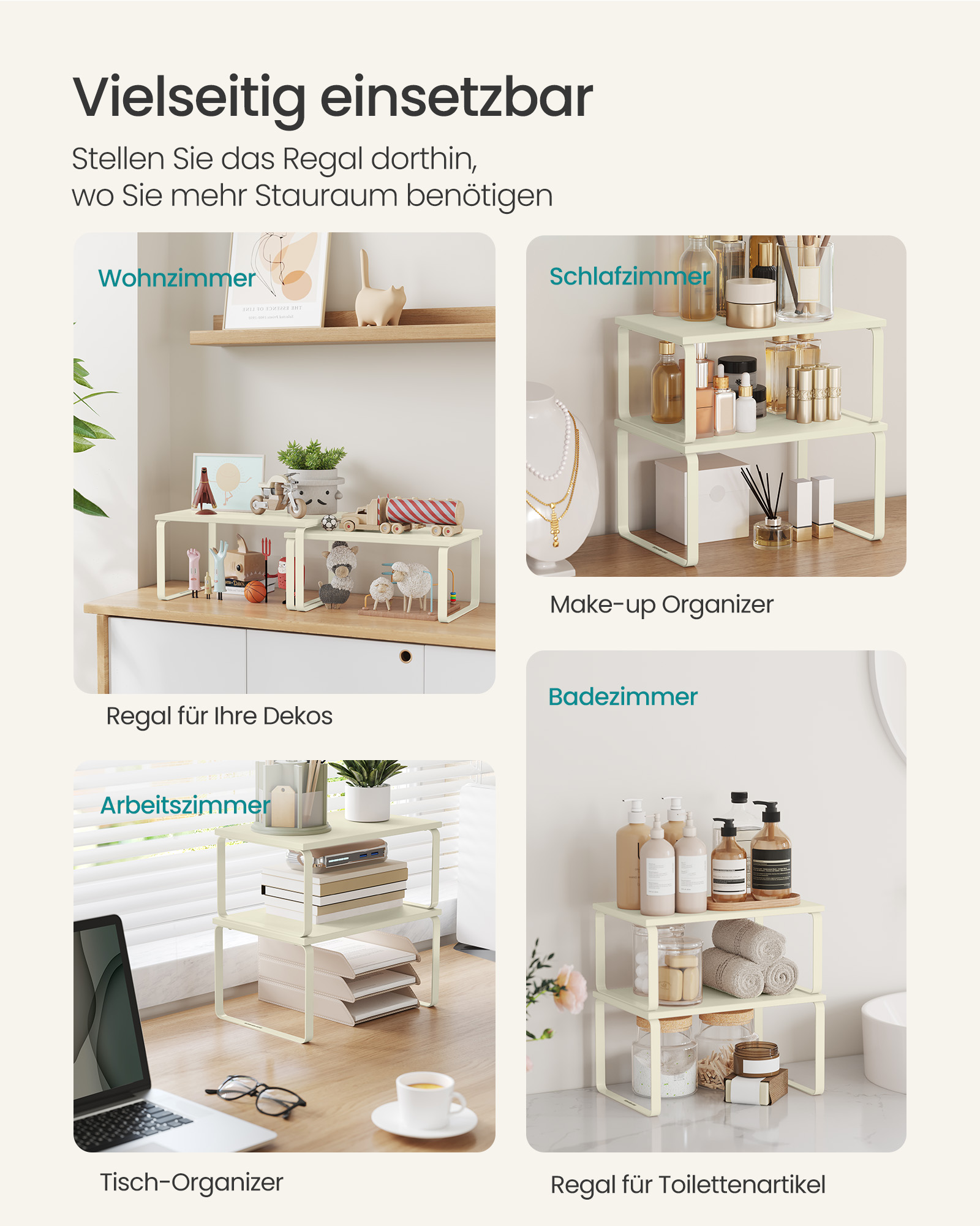 Spice rack set of 2 stackable cream white - Image 5