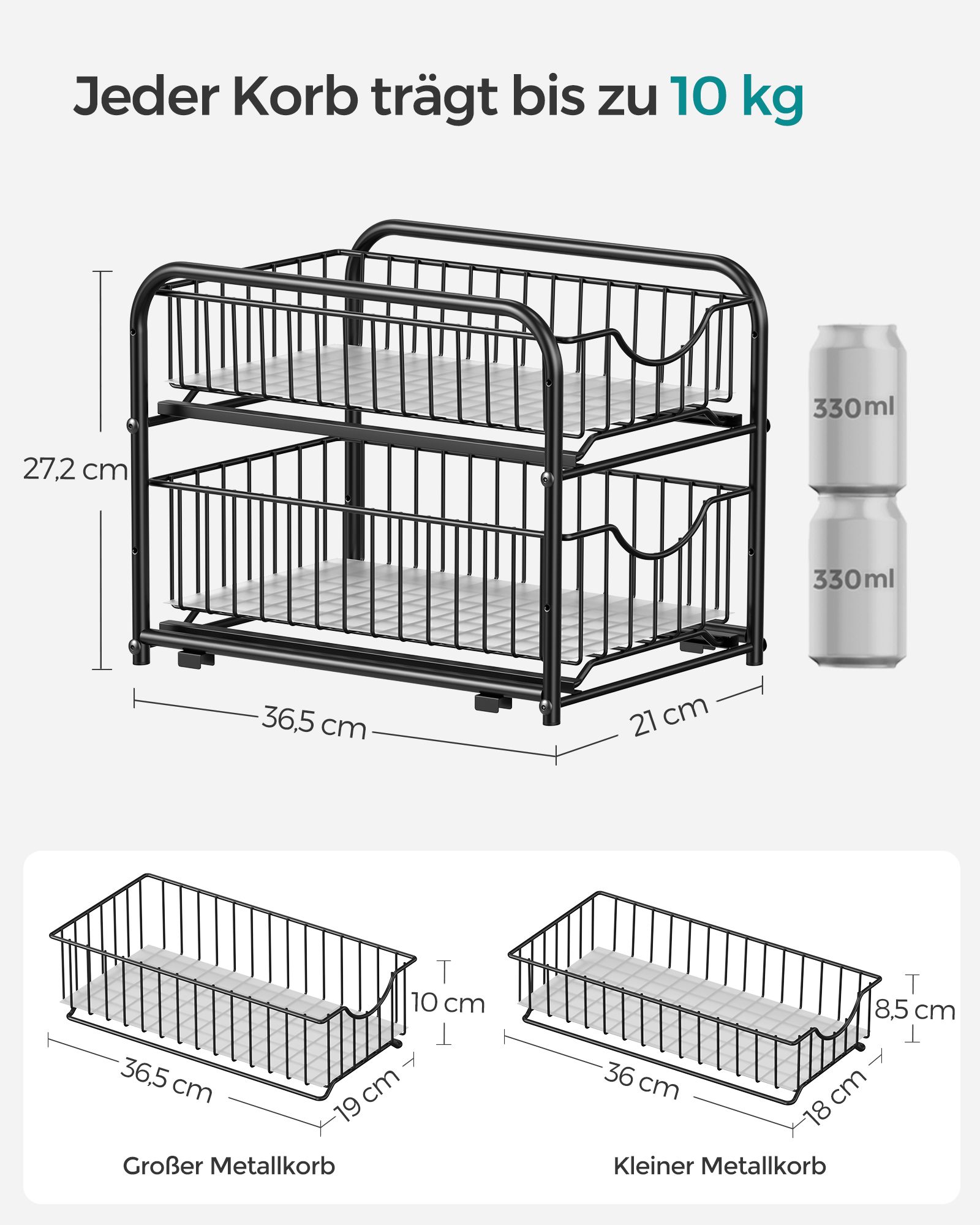 Cupboard Organiser, 2-Tier Under Sink Storage Organiser with Sliding Basket Drawers, Stackable Cabinet Organiser for Kitchen, Bathroom, Classic Black - Image 6