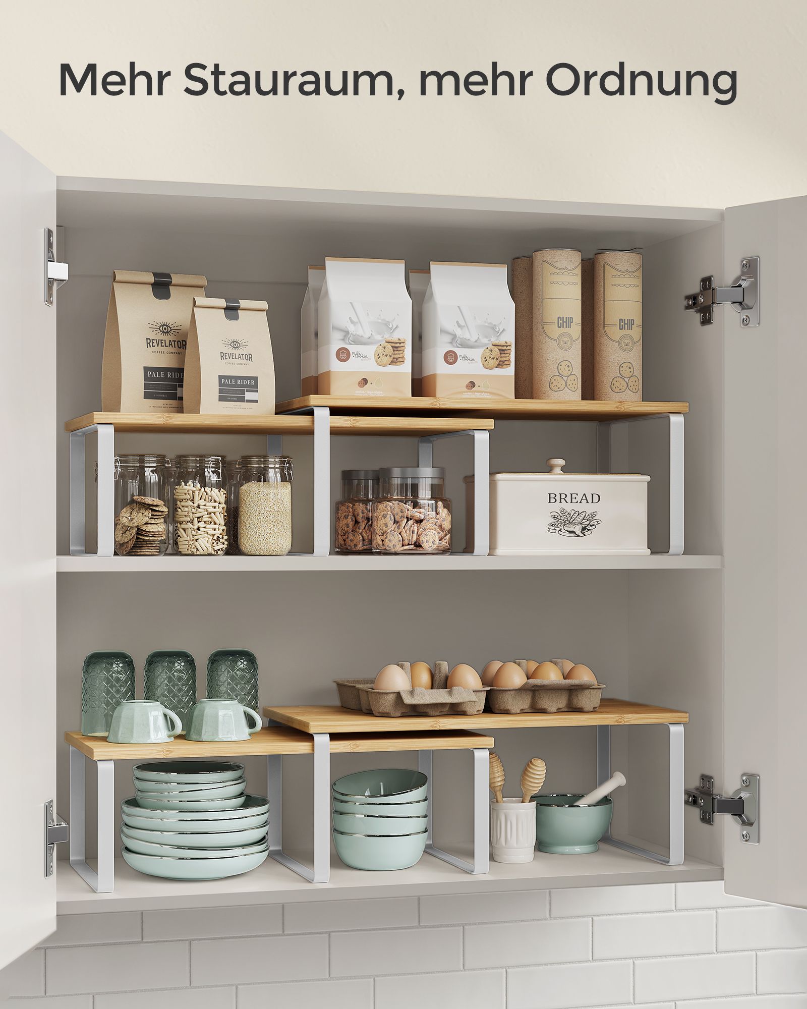 Kitchen shelf set of 4 expandable cloudy white-natural beige - Image 3
