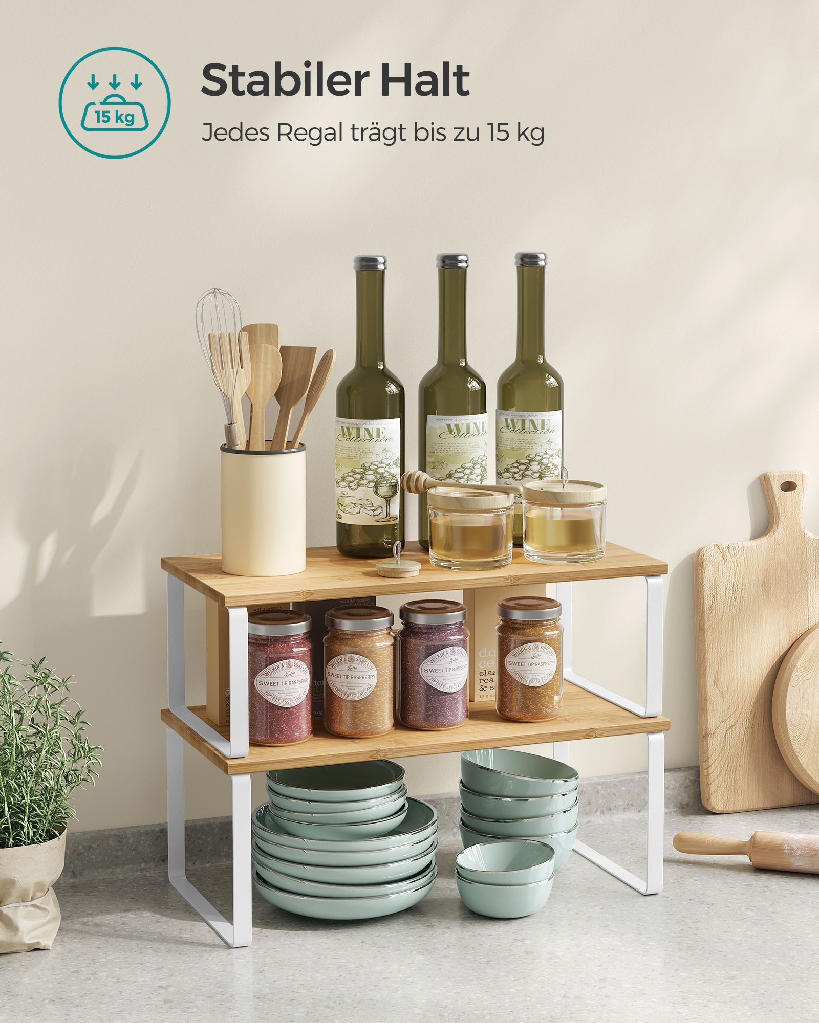 Kitchen shelf set of 4 expandable cloudy white-natural beige - Image 4
