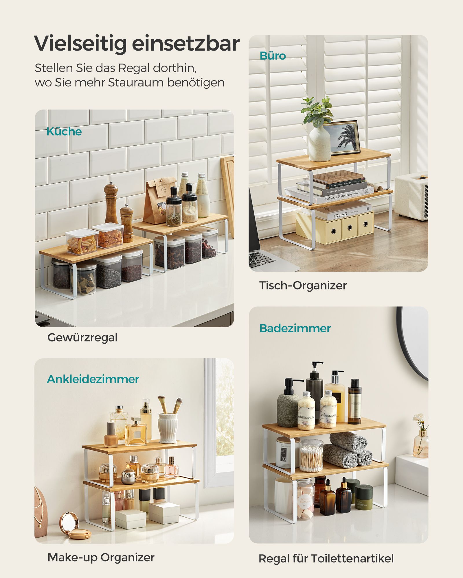 Kitchen shelf set of 4 expandable cloudy white-natural beige - Image 5