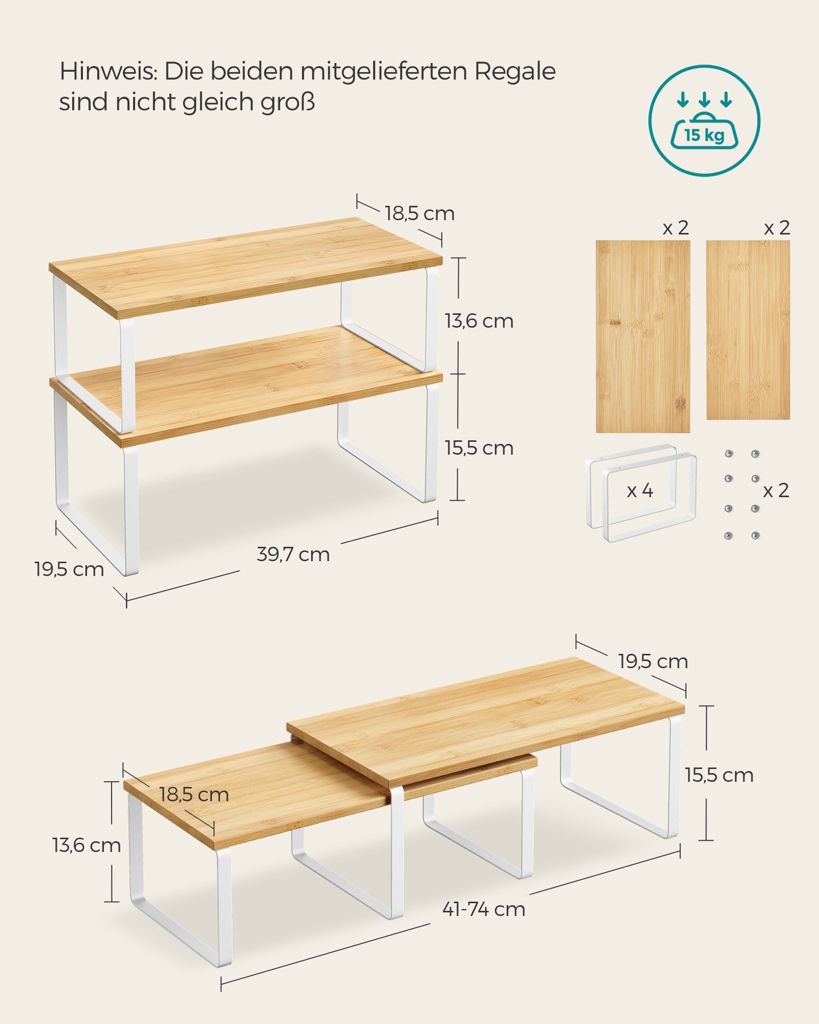 Kitchen shelf set of 4 expandable cloudy white-natural beige - Image 6
