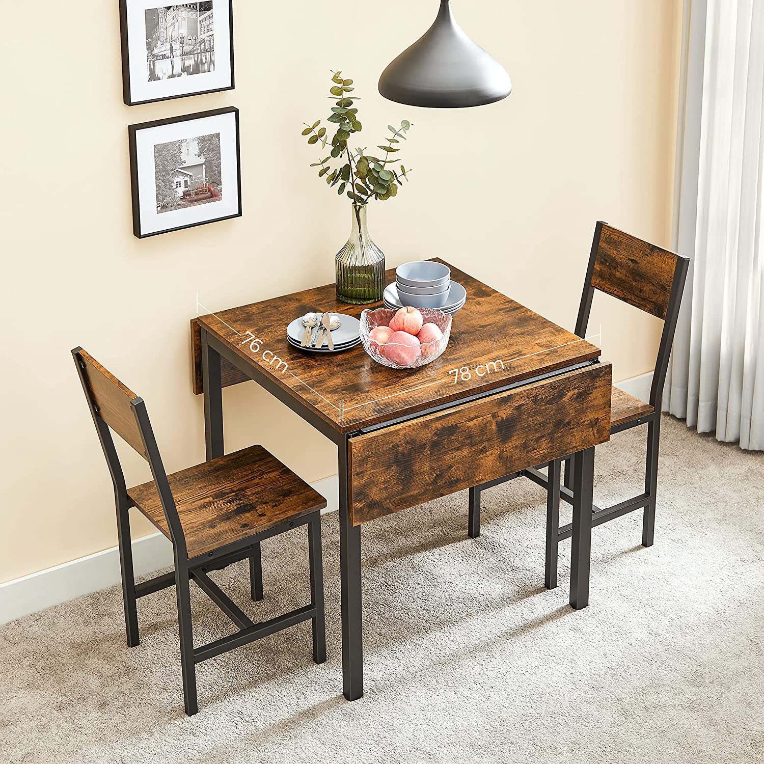 KDT077B01 Folding Dining Table for 2-4 People for Small Spaces Vintage Brown/Black - Image 2