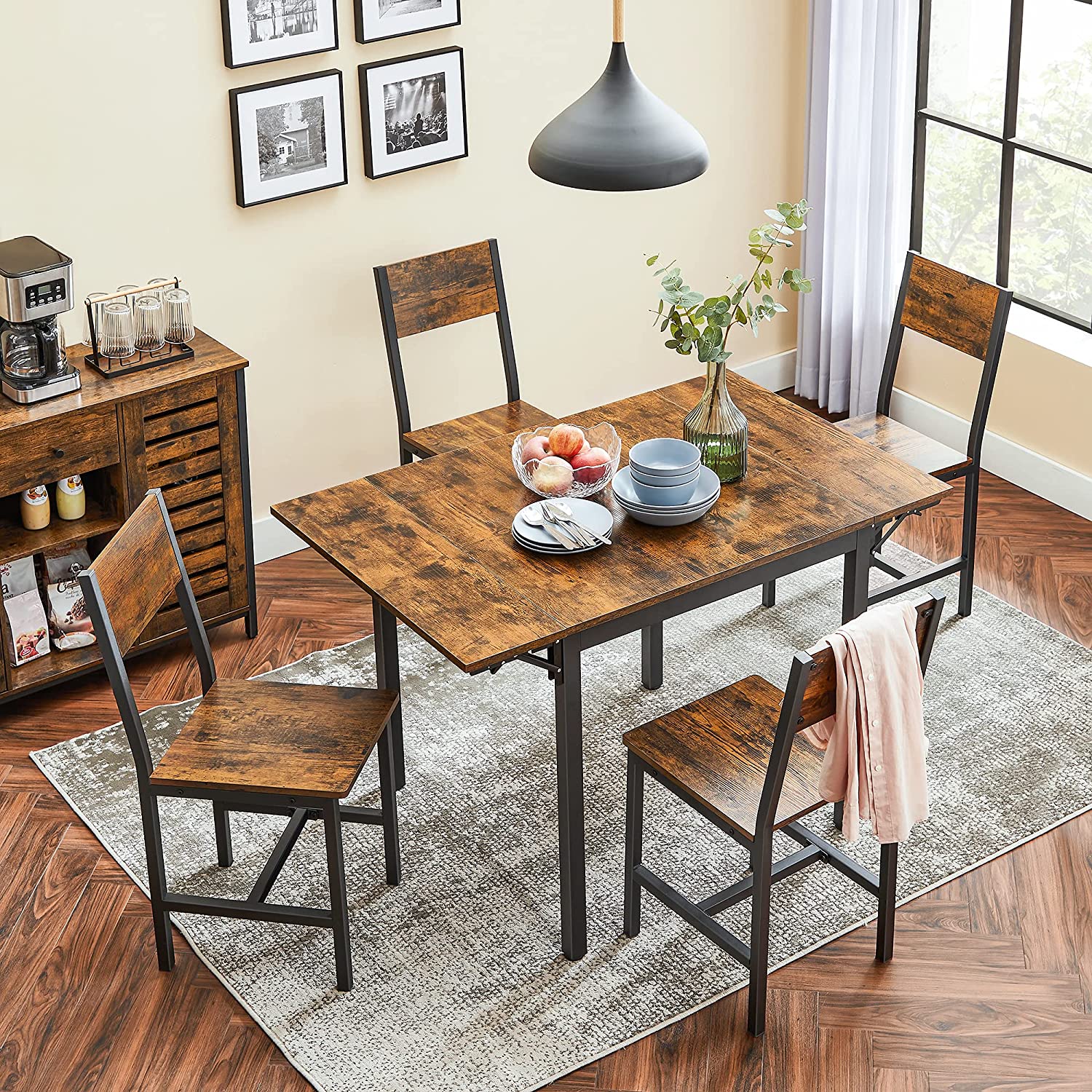 KDT077B01 Folding Dining Table for 2-4 People for Small Spaces Vintage Brown/Black - Image 3