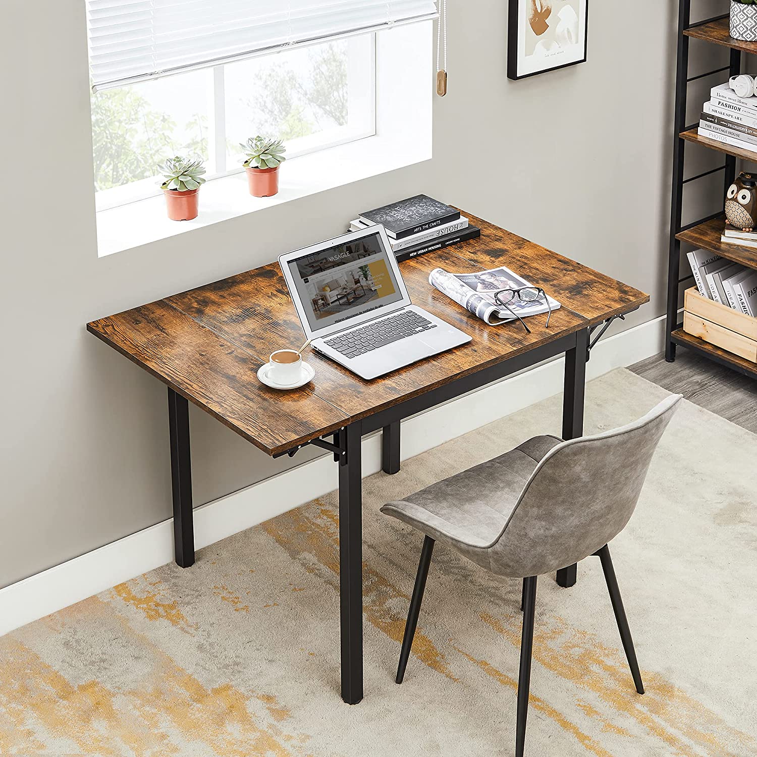 KDT077B01 Folding Dining Table for 2-4 People for Small Spaces Vintage Brown/Black - Image 4