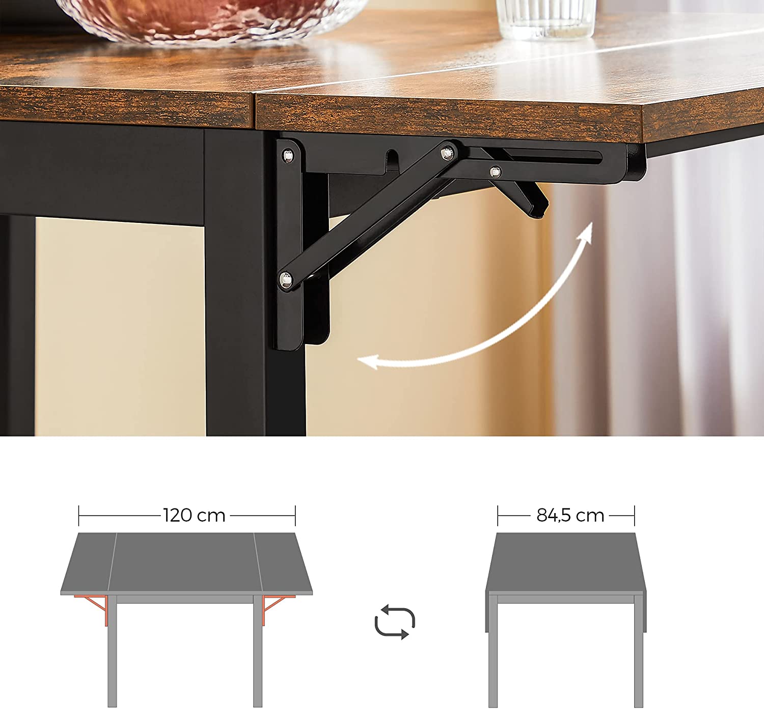 KDT077B01 Folding Dining Table for 2-4 People for Small Spaces Vintage Brown/Black - Image 5