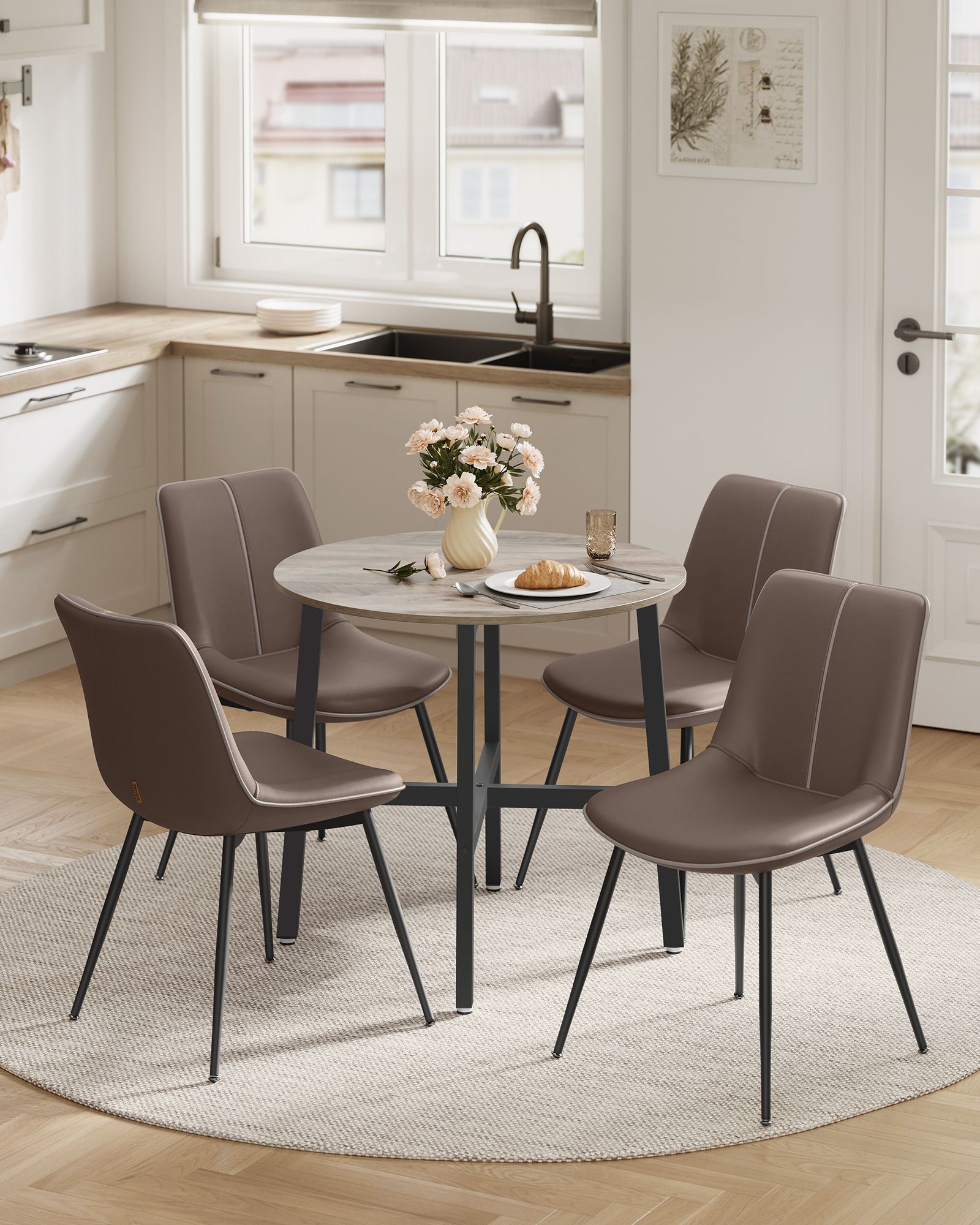 Round dining table small greige mottled ink black - Image 2