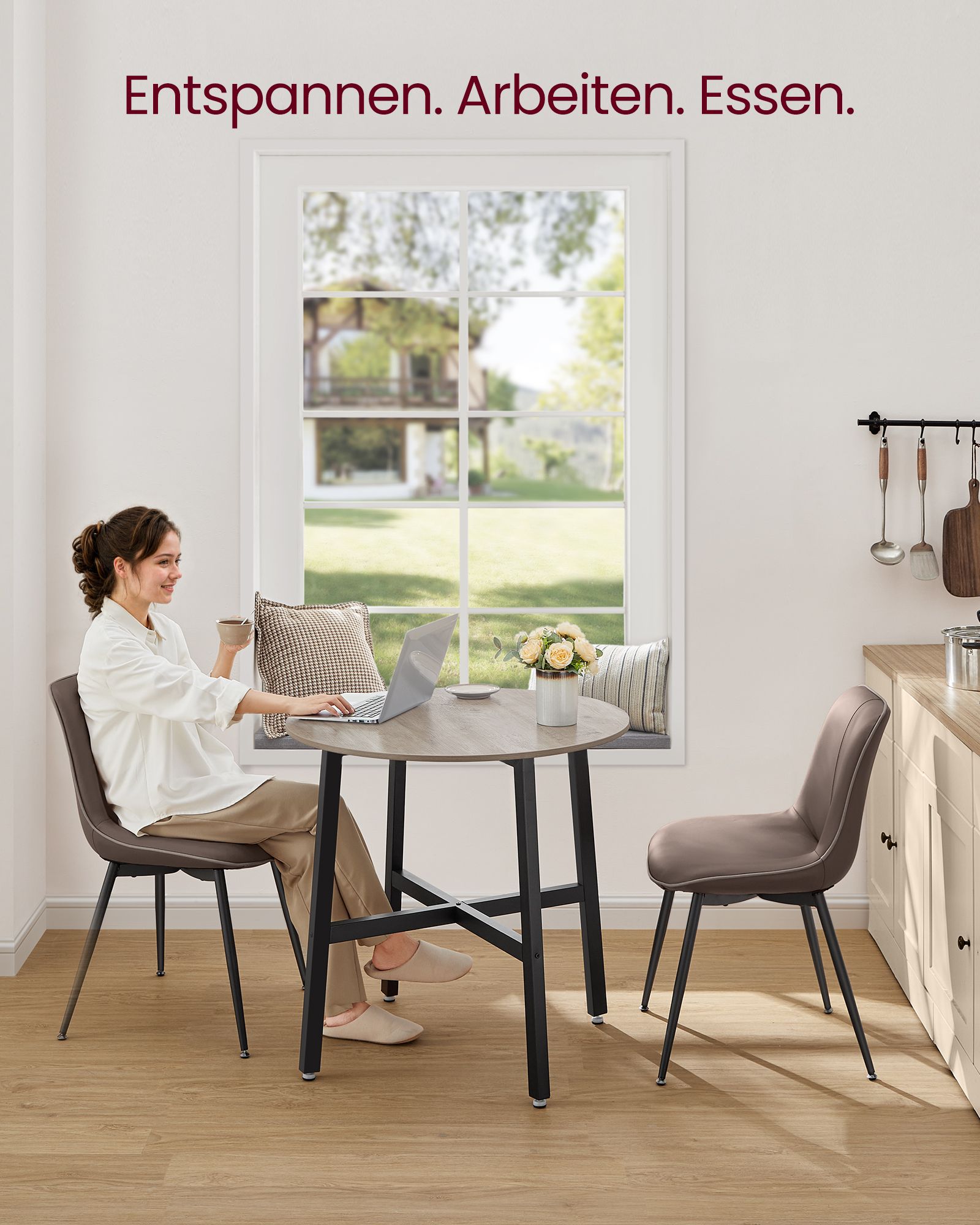 Round dining table small greige mottled ink black - Image 5