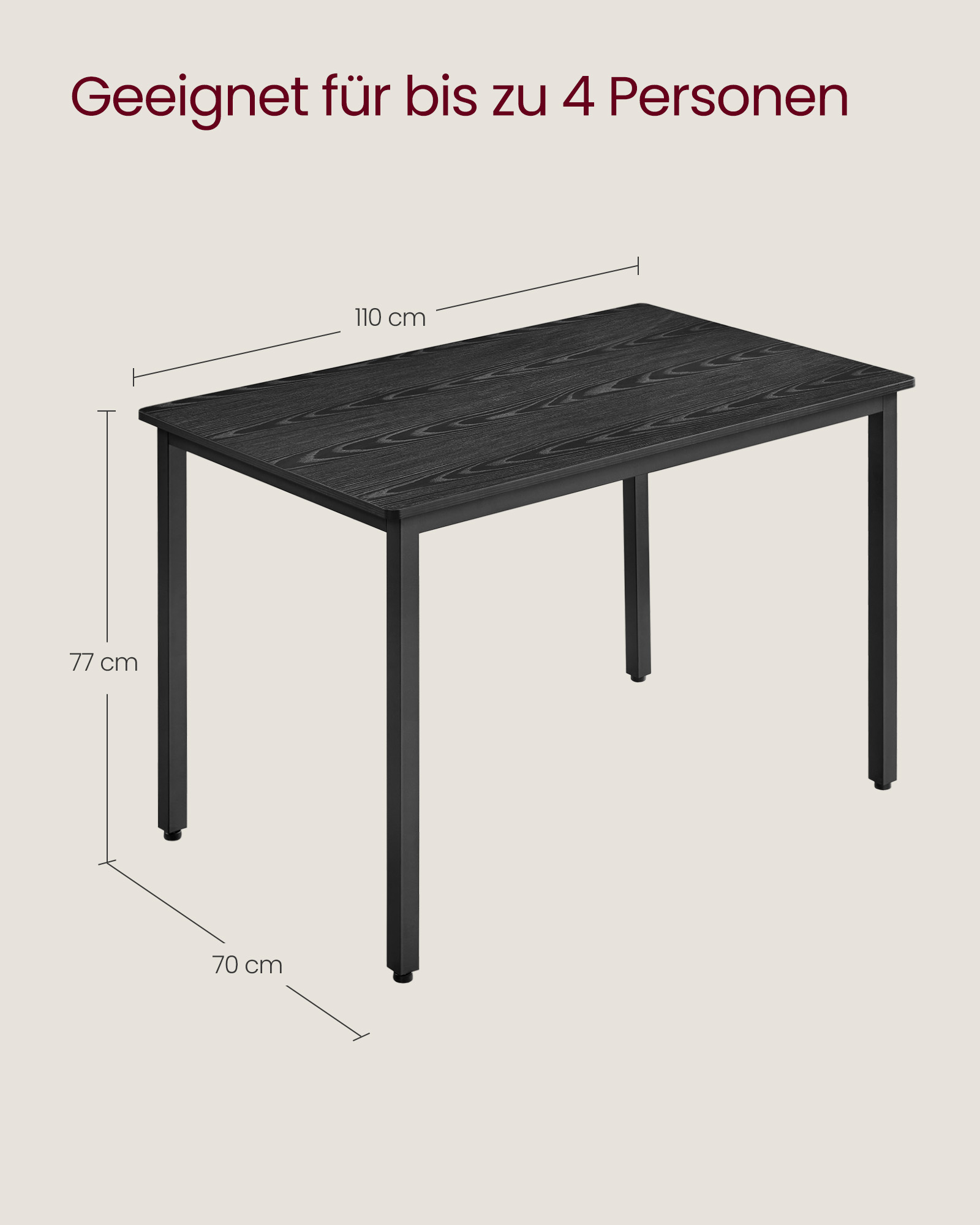 Matbord 70 x 110 x 77 cm ebenholtsvart-mattsvart - Bild 6