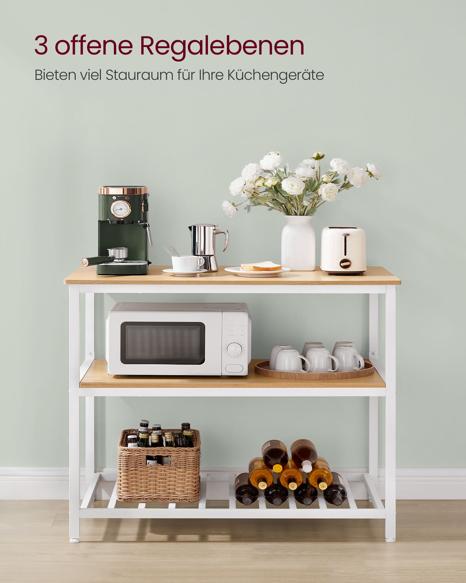 Keittiöhylly teräsrunko teollinen tammi-värillinen-valkoinen - Image 3