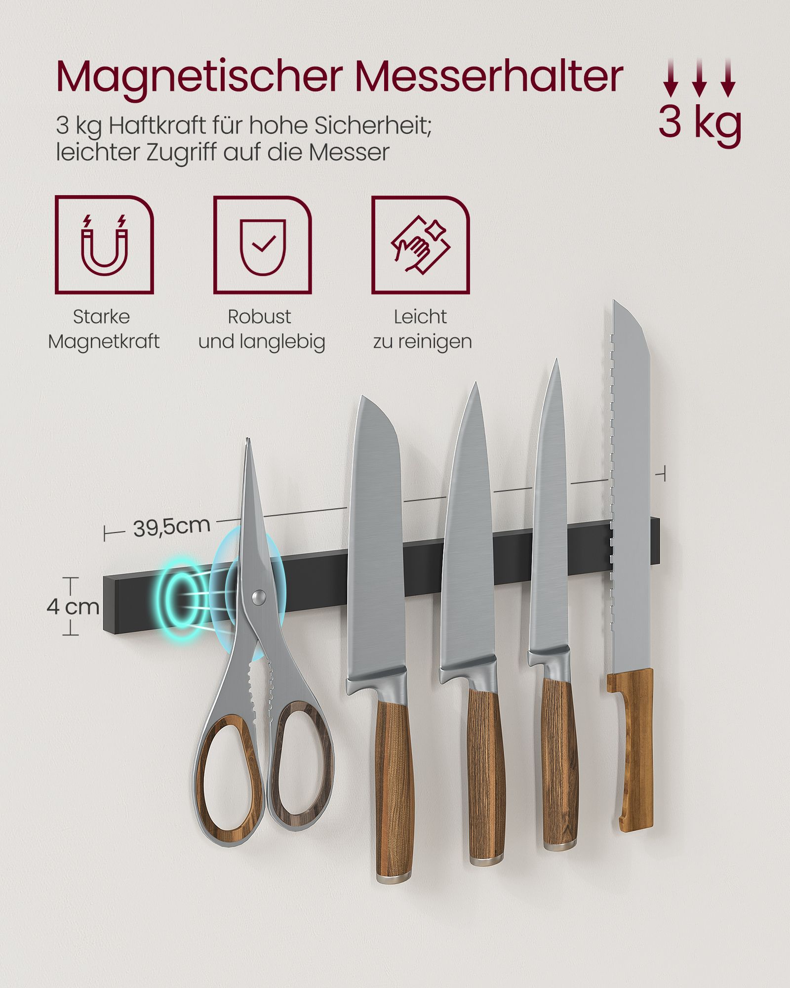 Køkkenhylde 12 kroge grå-sort - Billede 5