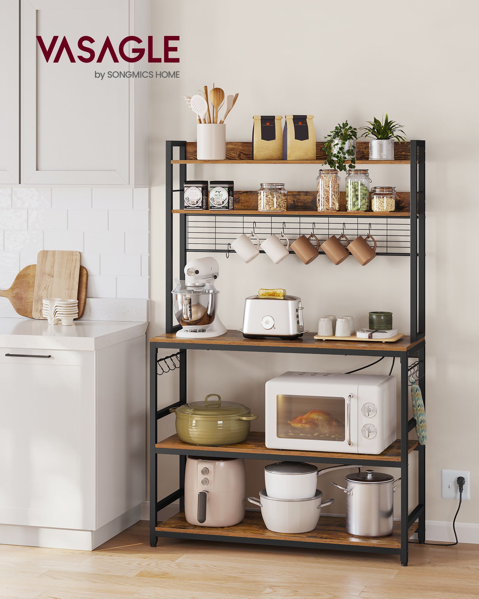 Kitchen shelf with grid top vintage brown-black - Image 2