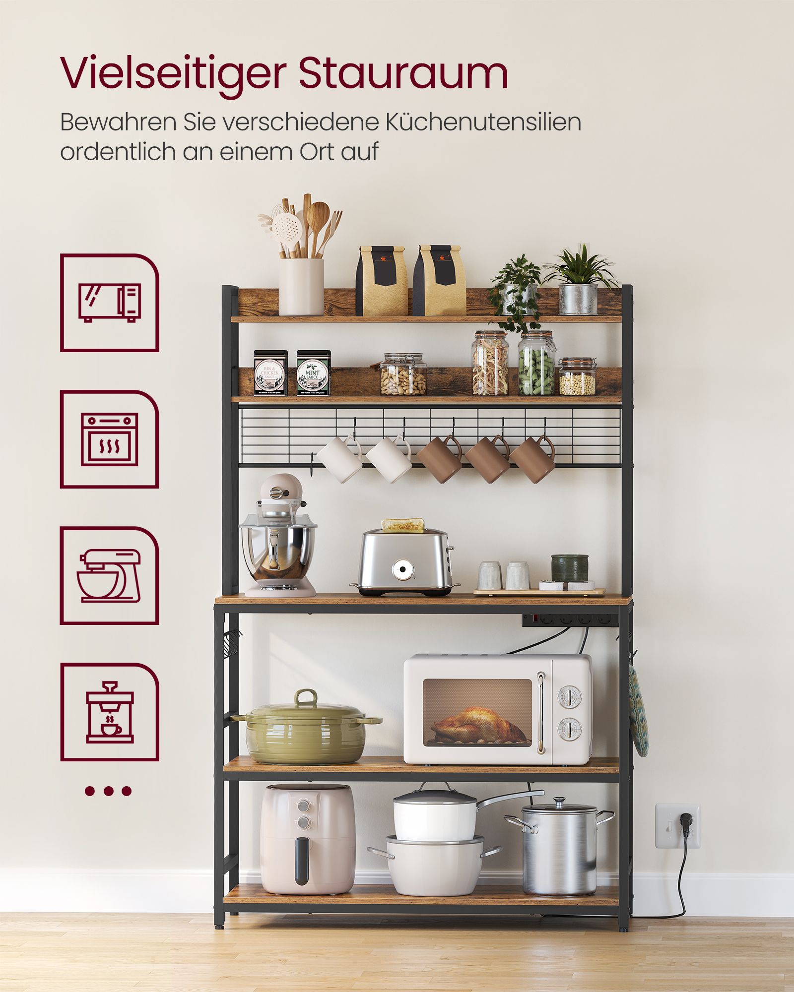 Kitchen shelf with grid top vintage brown-black - Image 3