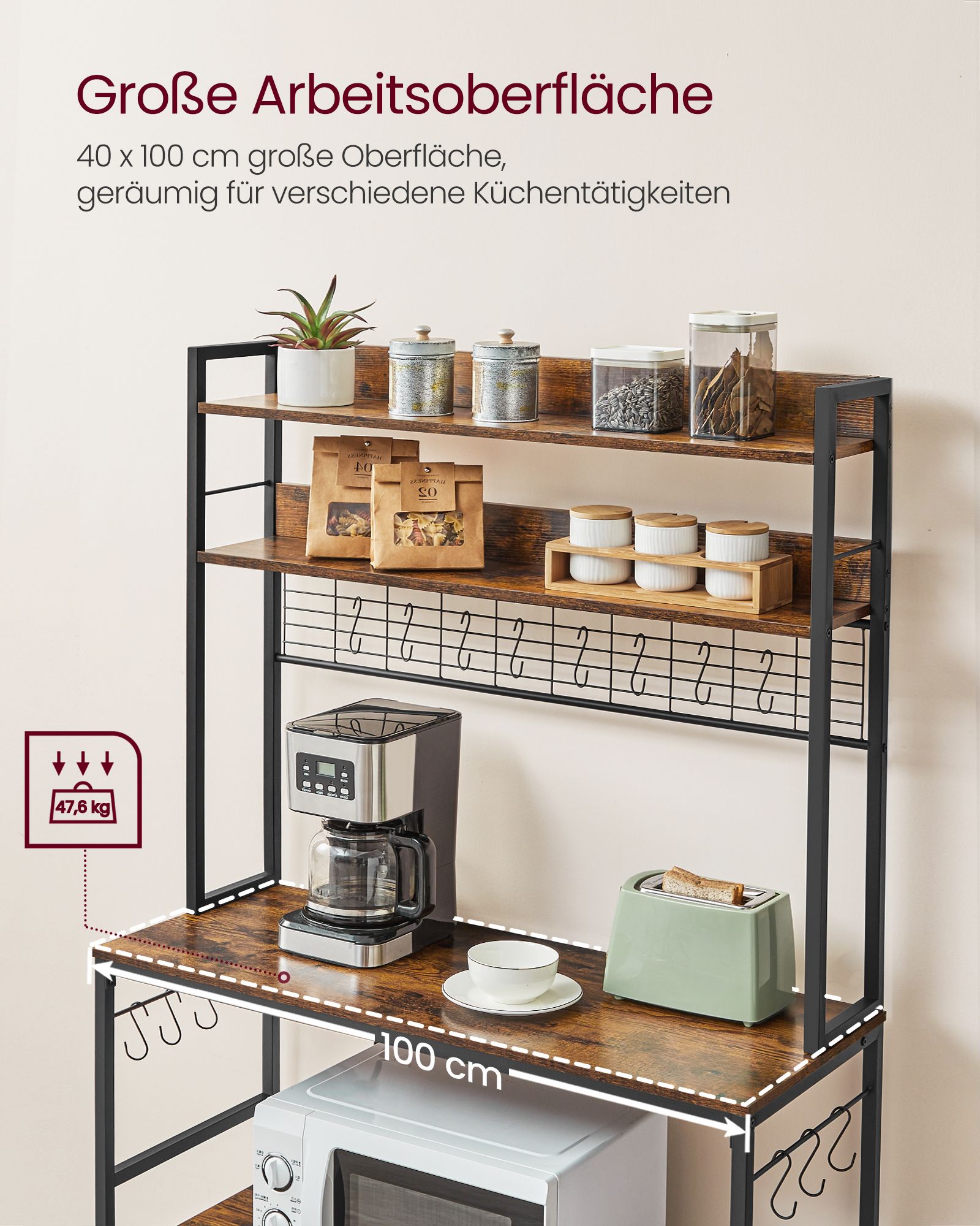 Kitchen shelf with grid top vintage brown-black - Image 5