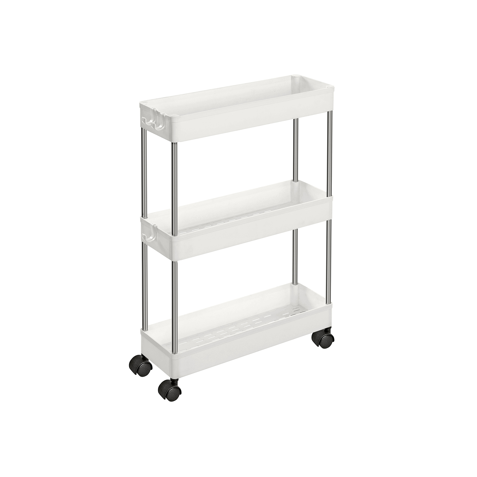 3-etagers opbevaringsvogn, køkkenvogn på hjul, smal vogn til køkken, badeværelse, kontor eller små rum, 42 x 13,5 x 61 cm, hvid