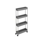 4-Tier Slide Out Storage Trolley, Rolling Cart on Wheels, Space-Saving Narrow Kitchen Bathroom Trolley, 40 x 12.5 x 86 cm, Grey