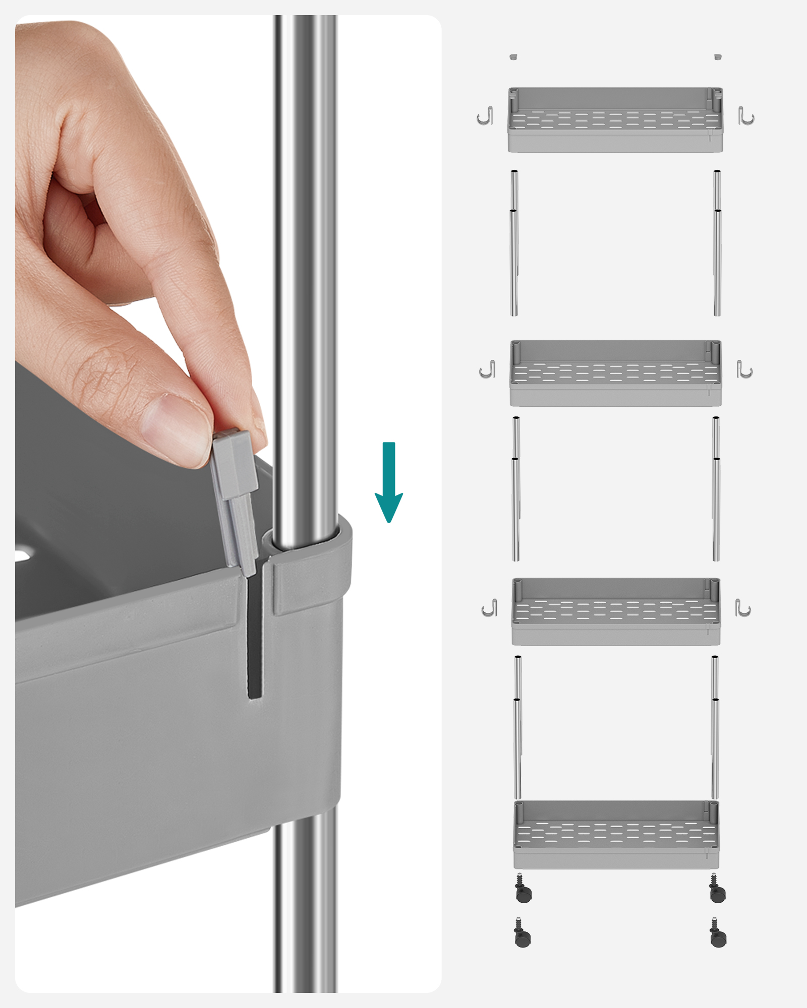 Trolley with 4 levels Grey - Image 6