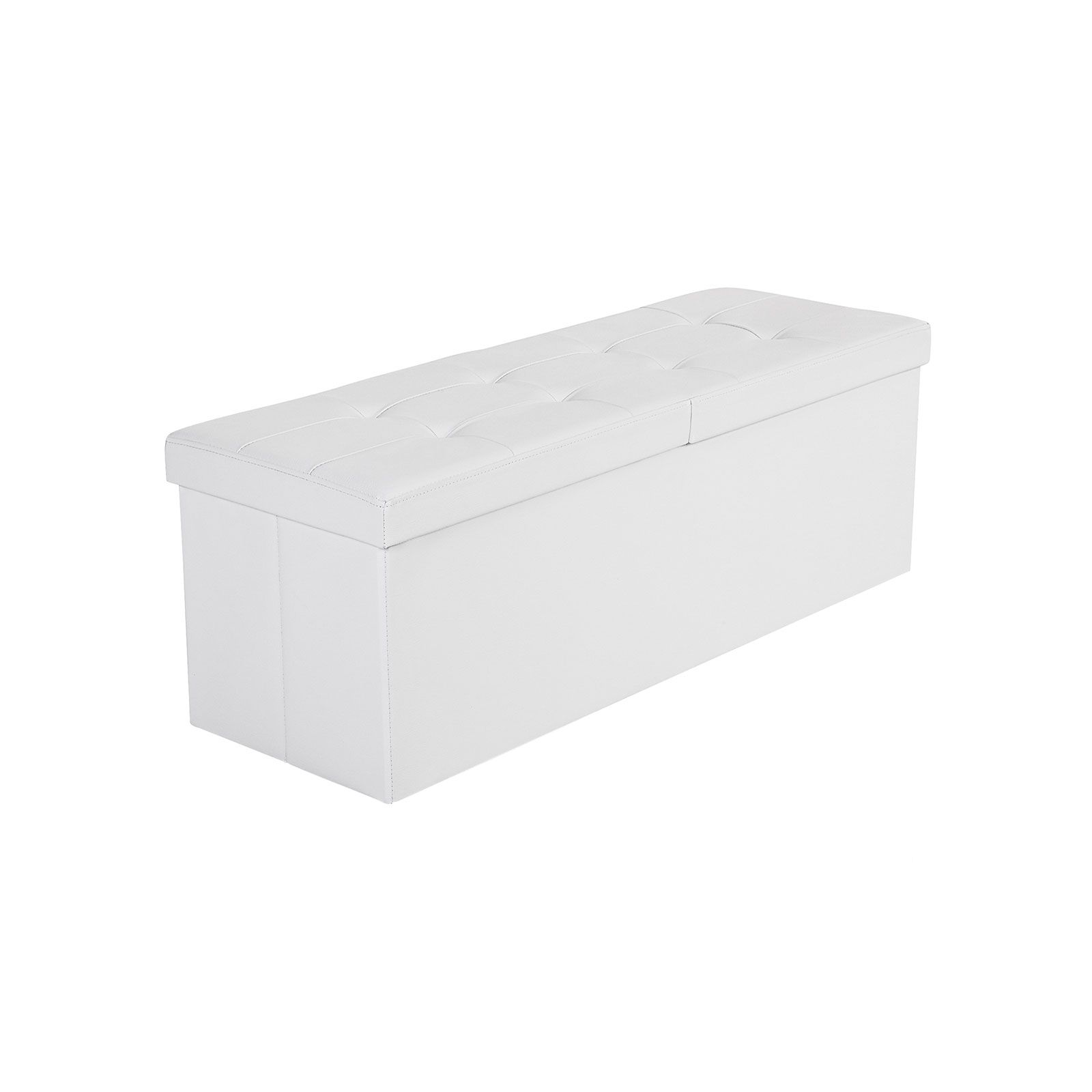 120L Folding Ottoman Bench Storage Box Storage Cube Flipping Lid Shoe Bench Footstool Load Capacity of 300 Kg White 110 x 38 x 38 cm