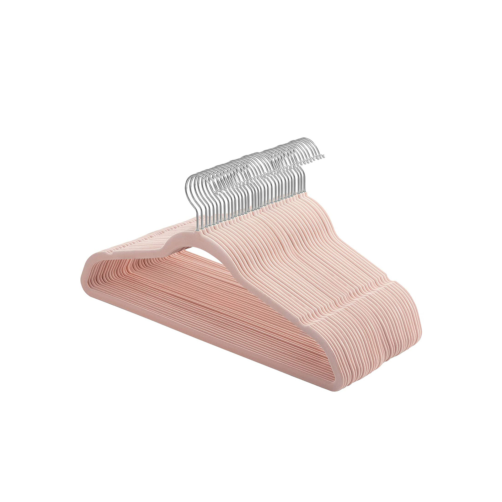 Sett med 30 fløyelshengere, 42 cm lange, tynne og slitesterke, høy belastningskapasitet, med 360° svingbare kroker, for kåper, skjorter, dresser, rosa, ABS-plast, metall, 43,5 x 0,6 x 22,5 cm