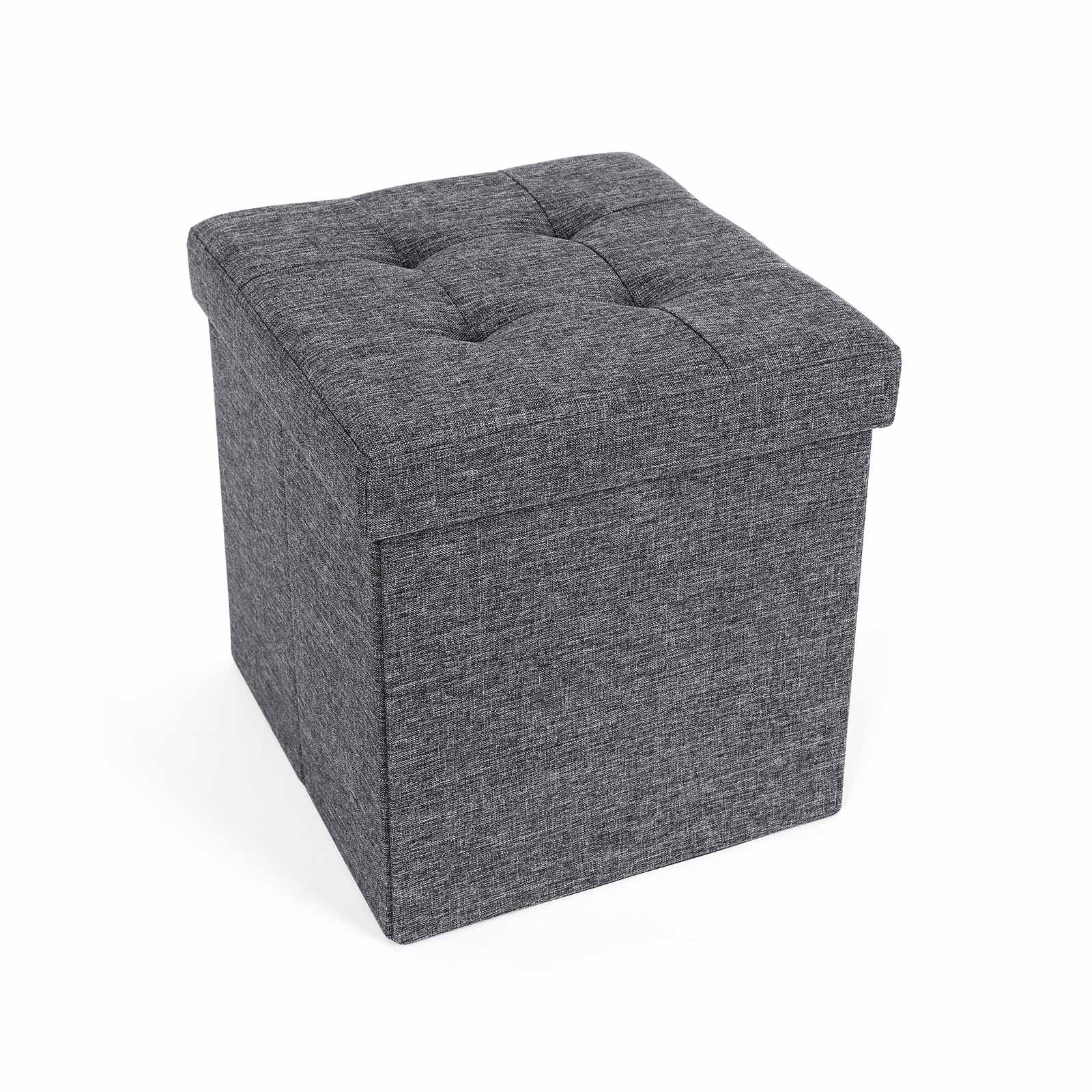Sammenklappelig opbevaringsskammel, fodstøtte og tekstilbetræk i mørkegrå 38 x 38 x 38 cm lsf27z