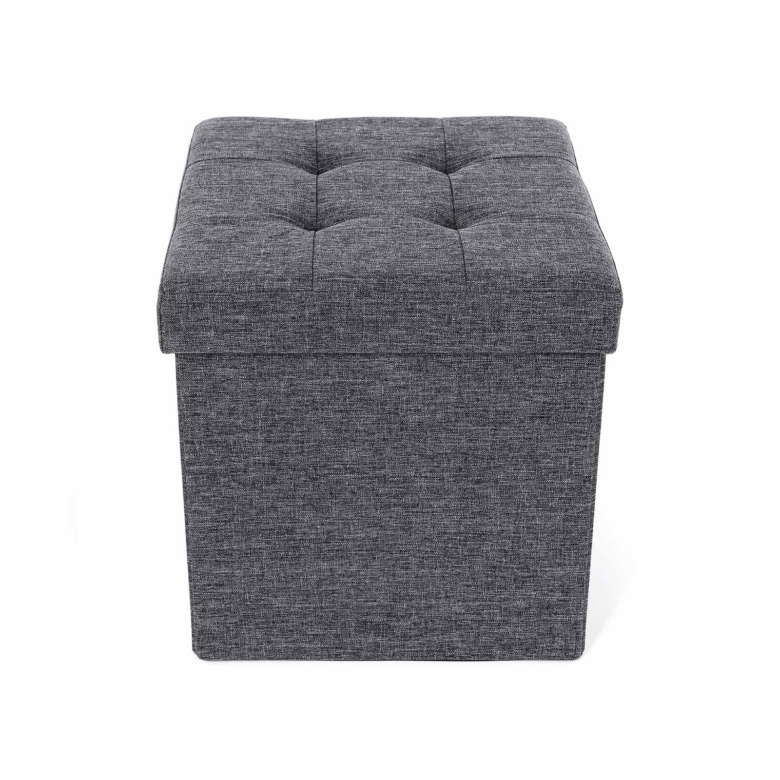 Sammenklappelig opbevaringsskammel, fodstøtte og tekstilbetræk i mørkegrå 38 x 38 x 38 cm lsf27z - Billede 2
