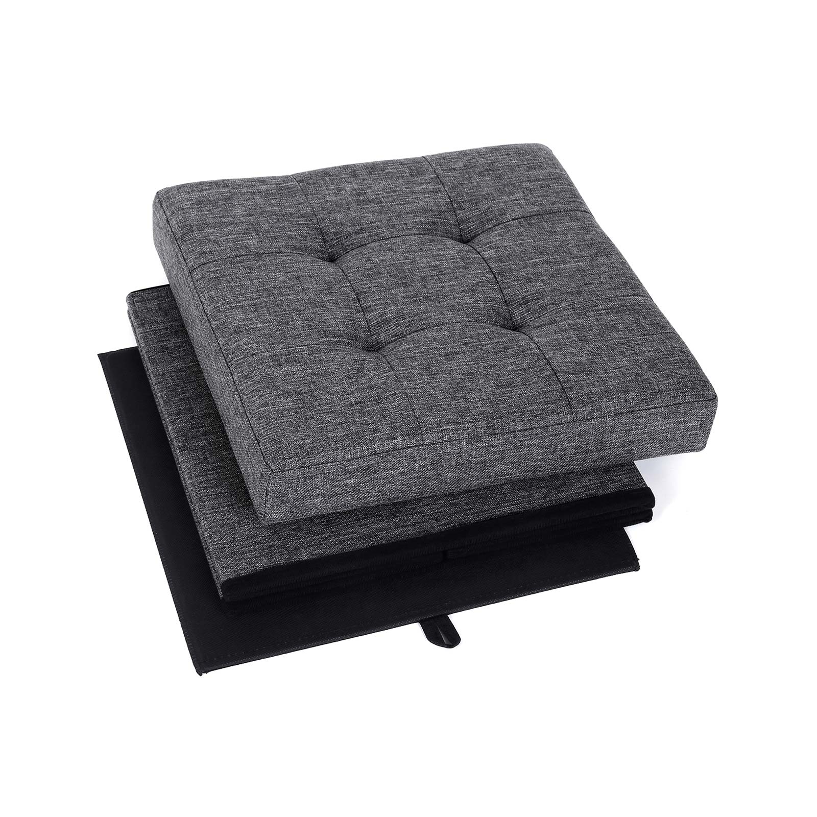 Sammenklappelig opbevaringsskammel, fodstøtte og tekstilbetræk i mørkegrå 38 x 38 x 38 cm lsf27z - Billede 5