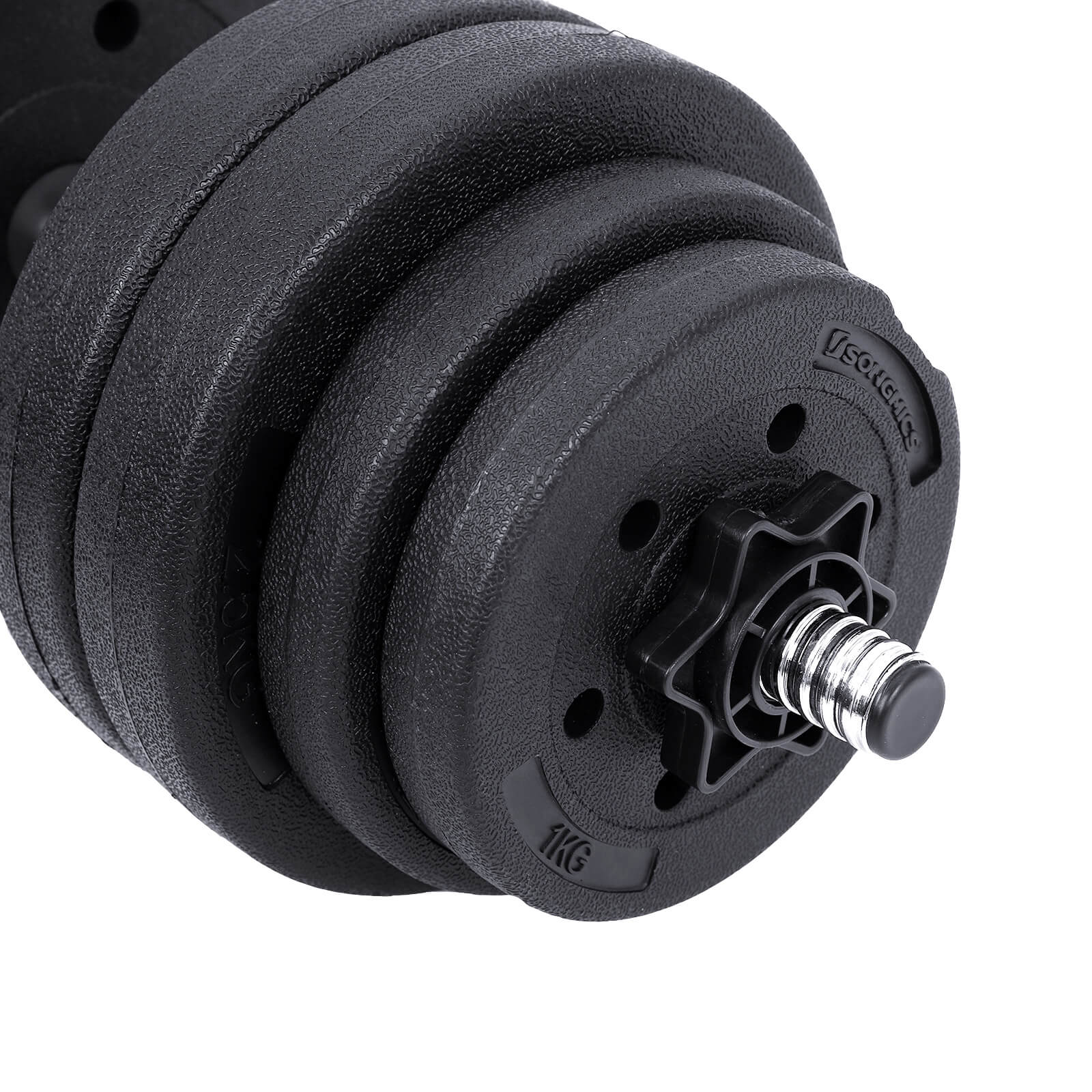 2-i-1-hantelset, 2 x 15 kg justerbara hantlar med extra skivstång, plastbelagda viktskivor, fitness, hemmagym, svart SYL30HBK - Image 4