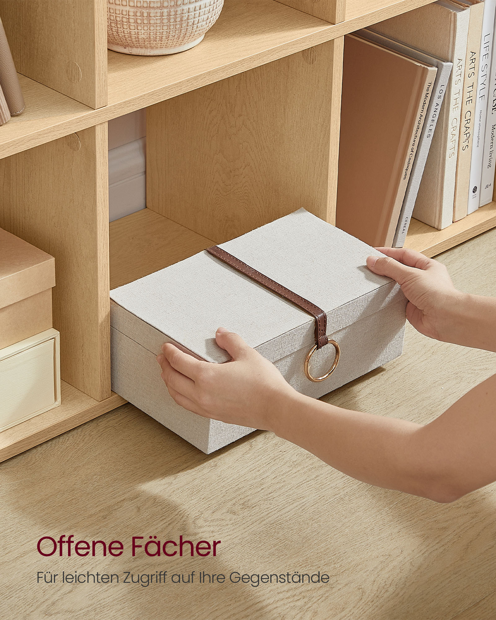 Bokhylla med 10 fack 29 x 129,5 x 129,5 cm ek beige - Bild 4