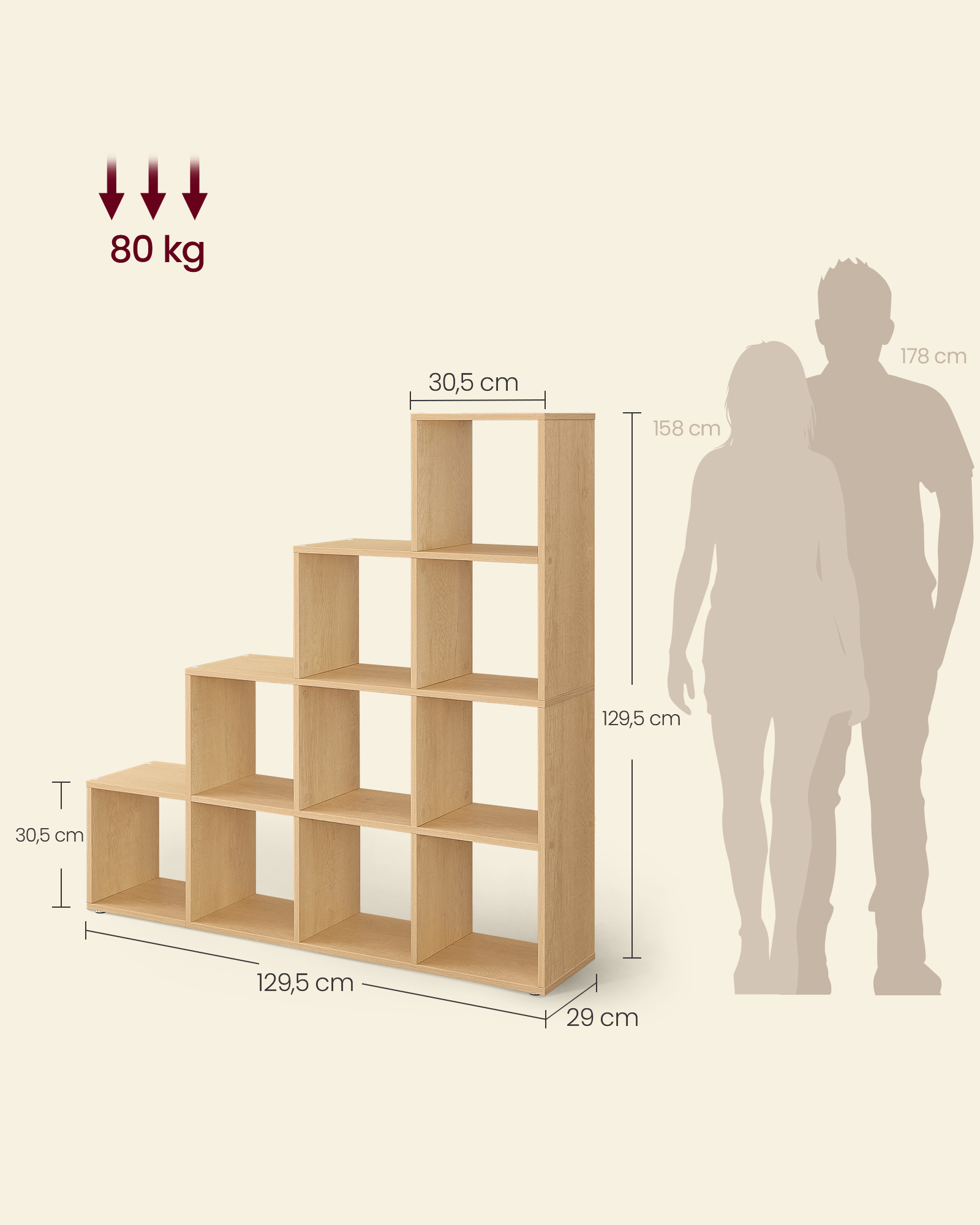 Bokhylla med 10 fack 29 x 129,5 x 129,5 cm ek beige - Bild 6
