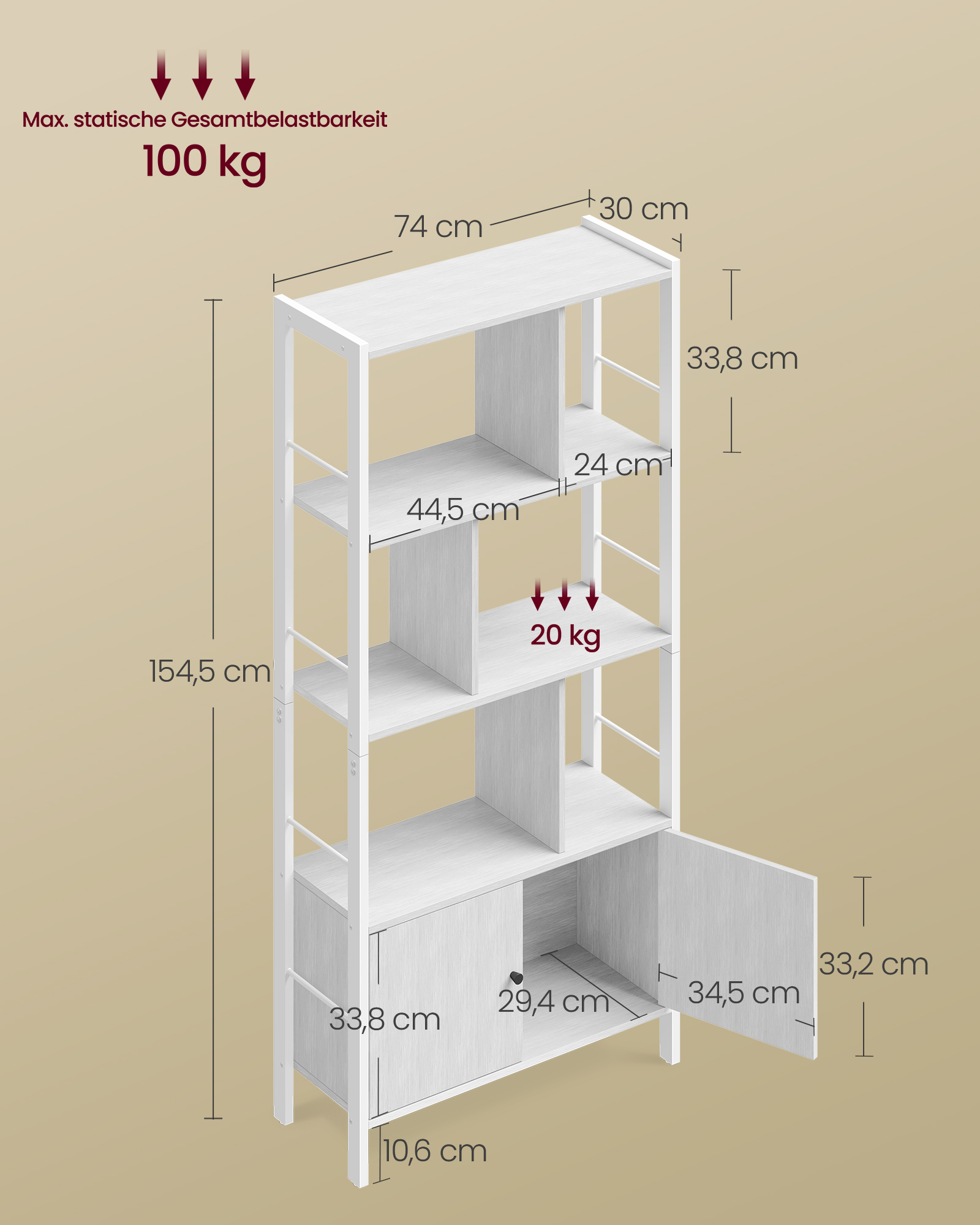 Bogreol med 4 åbne hylder moderne - Billede 6