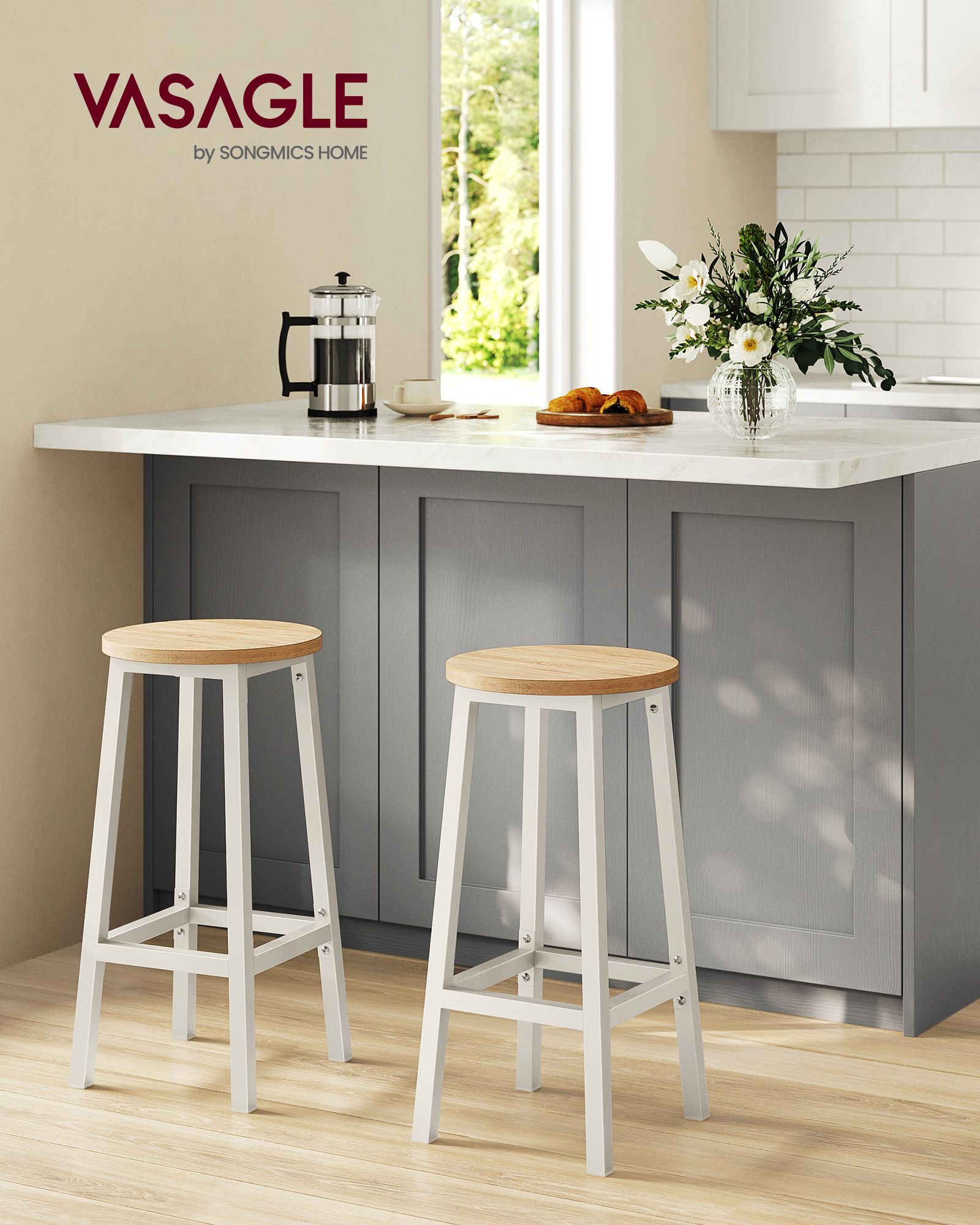 Bar stool set of 2 ebony-black-oak-beige-white - Image 2