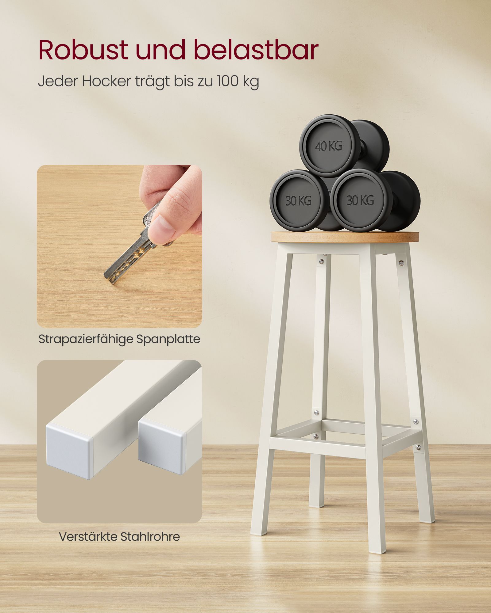 Bar stool set of 2 ebony-black-oak-beige-white - Image 4