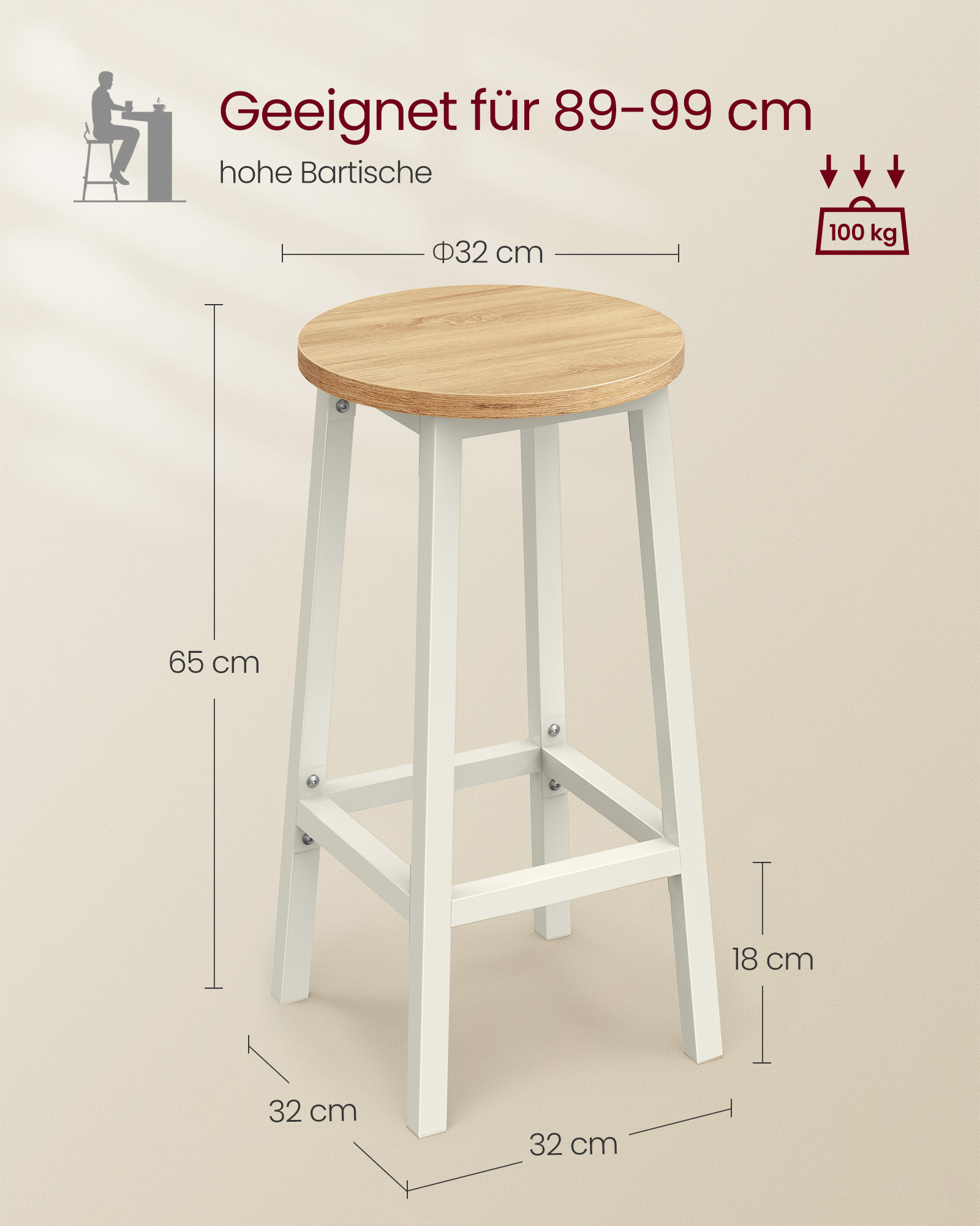 Bar stool set of 2 ebony-black-oak-beige-white - Image 5