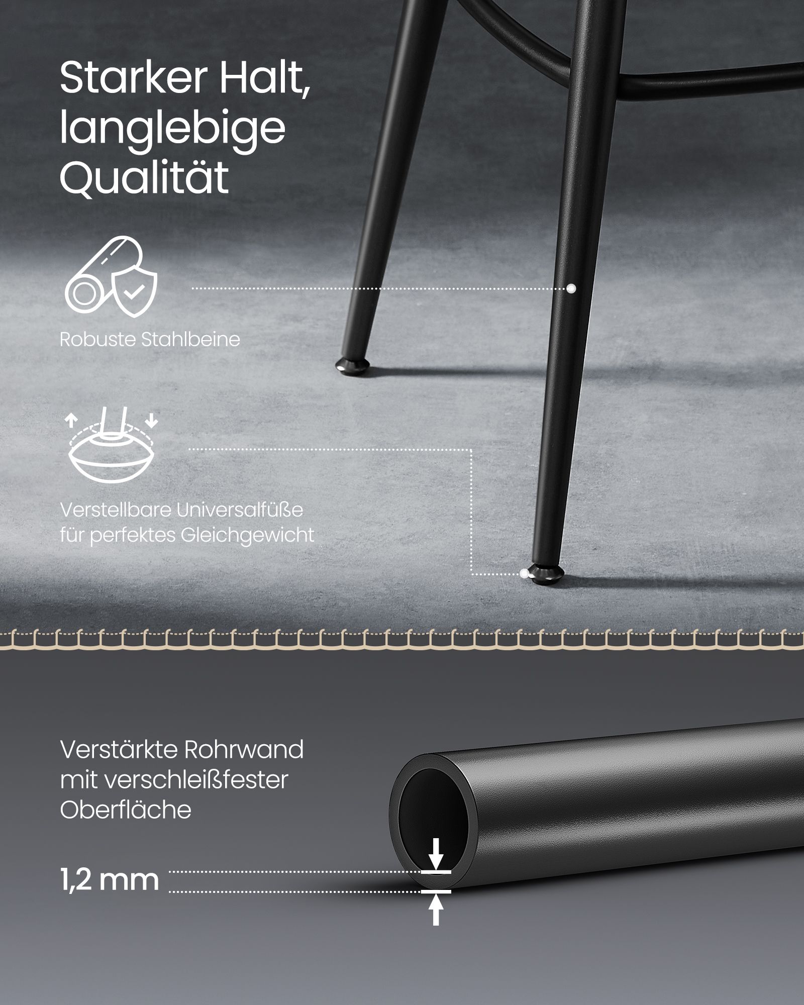 Barstol set om 2, EKHO Collection, 54x54 cm, svart läderimitation - Bild 6