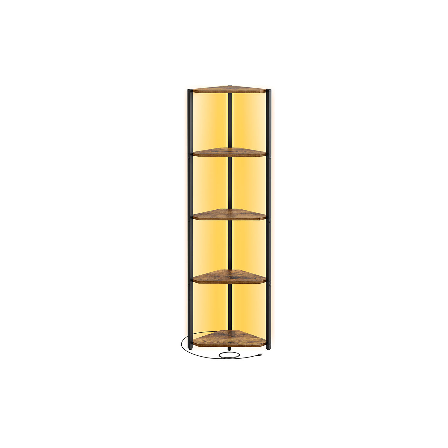Hjørnehylde med 5 niveauer og LED-belysning vintage brown