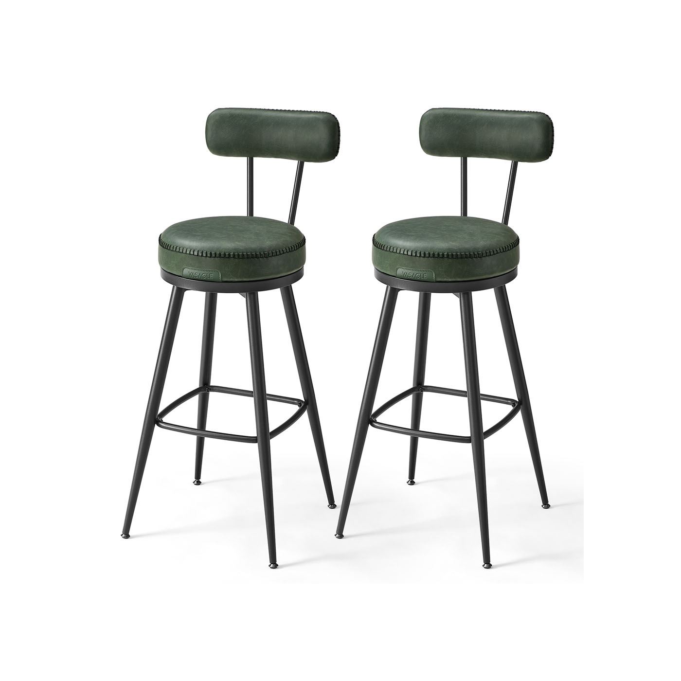 EKHO Collection - Spisestuestoler krakker, polstrede kjøkkenkrakker, forfengelighetskrakker, syntetisk skinn med sømmer, moderne fra midten av århundret, 19 tommer høye, enkel montering, Forest Green