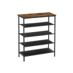 Shoe Rack 5 Tier, Shoe Storage Organiser Narrow, with 4 Fabric Shelves and Top for Bags, Steel Frame, for Entryway, Closet, Industrial, Rustic Brown and Black
